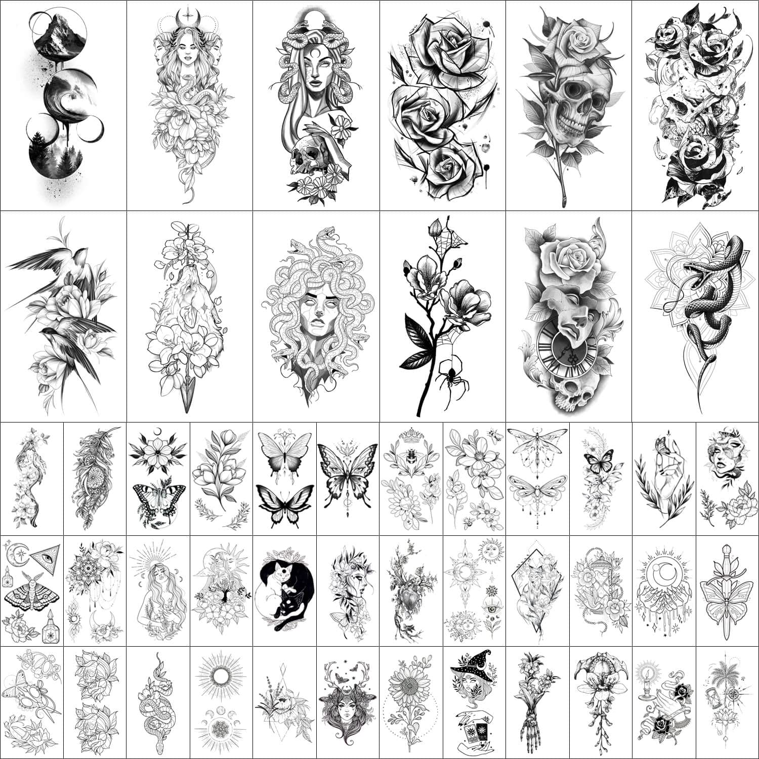 GLARYYEARS Temporary Tattoo for Women 48-Pack Long-lasting Realistic Tattoos, 12 Large + 36 Small Fake Tattoo Sticker - Image 2