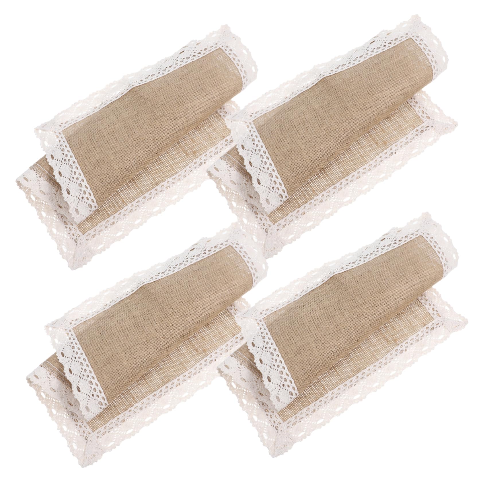 Sets de table toile de jute rustique rectangulaires style dentelle lavables x4