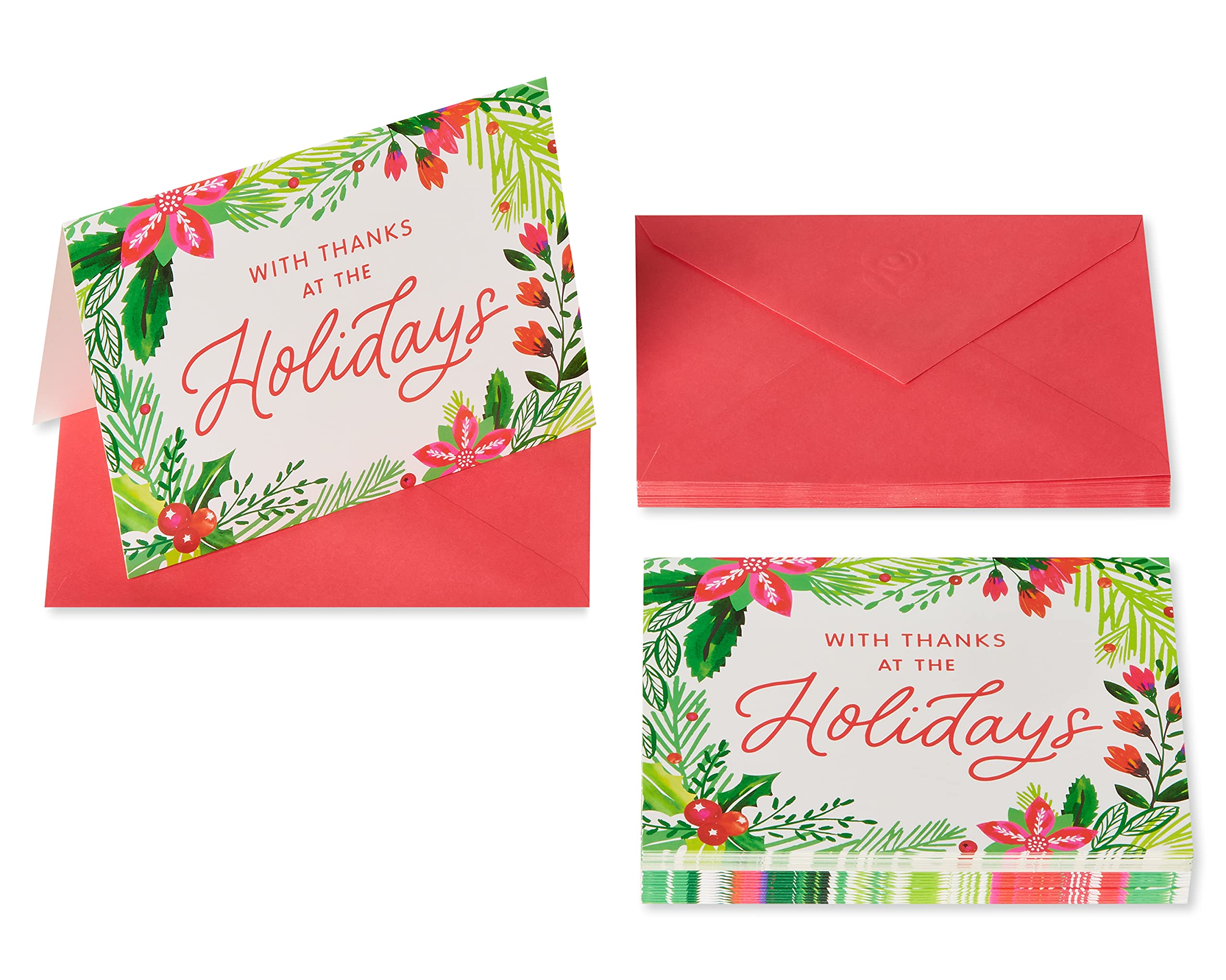 American Greetings Blank Christmas Thank You Cards with Envelopes, Holly (25-Count), 4.875 x 6.125 inch - Image 2