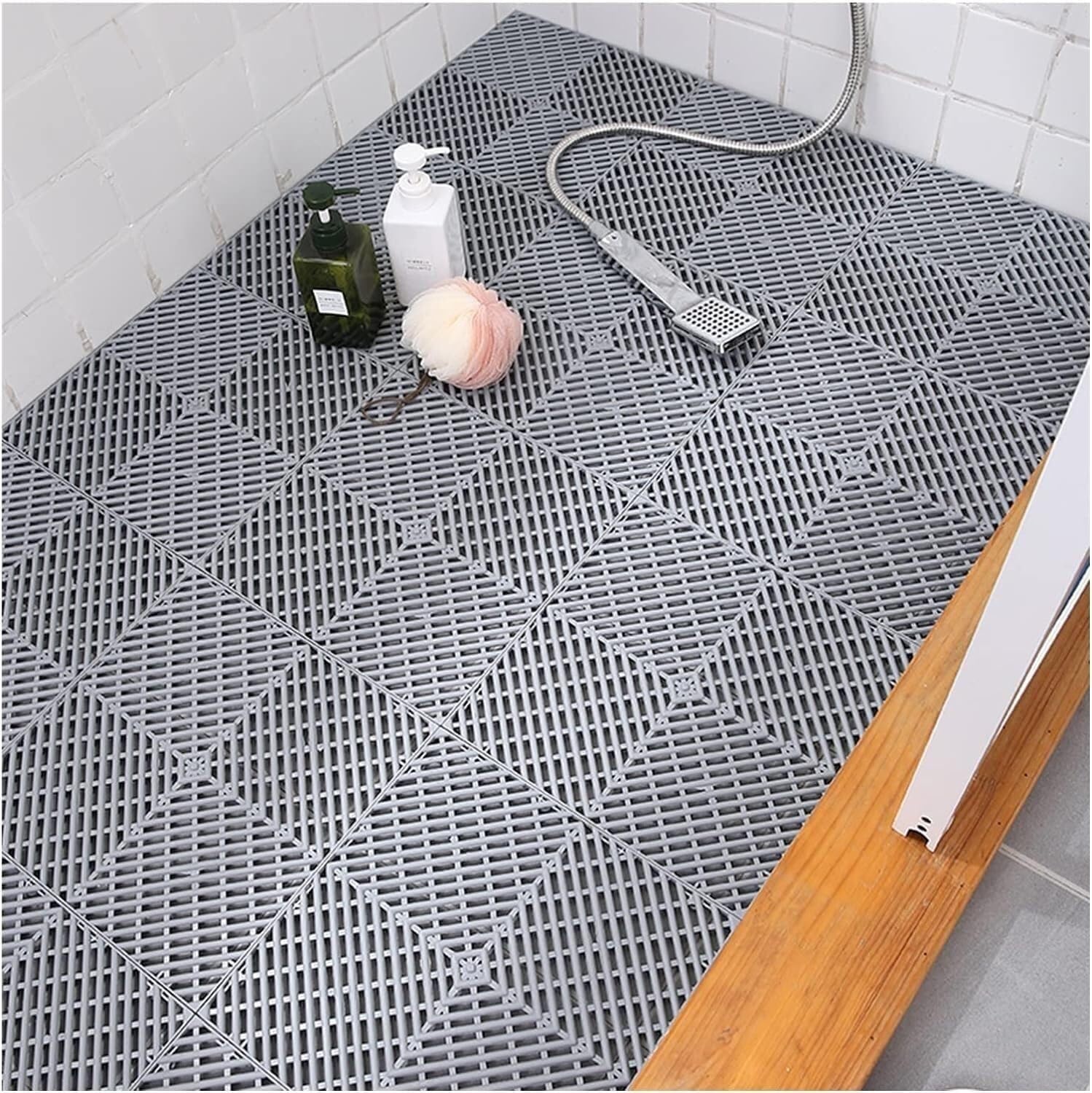 Tappetino antiscivolo di drenaggio, per bagno, doccia, WC, giardino, 30 x 30 cm, grigio, 16 pezzi (grigio, 10 pezzi)