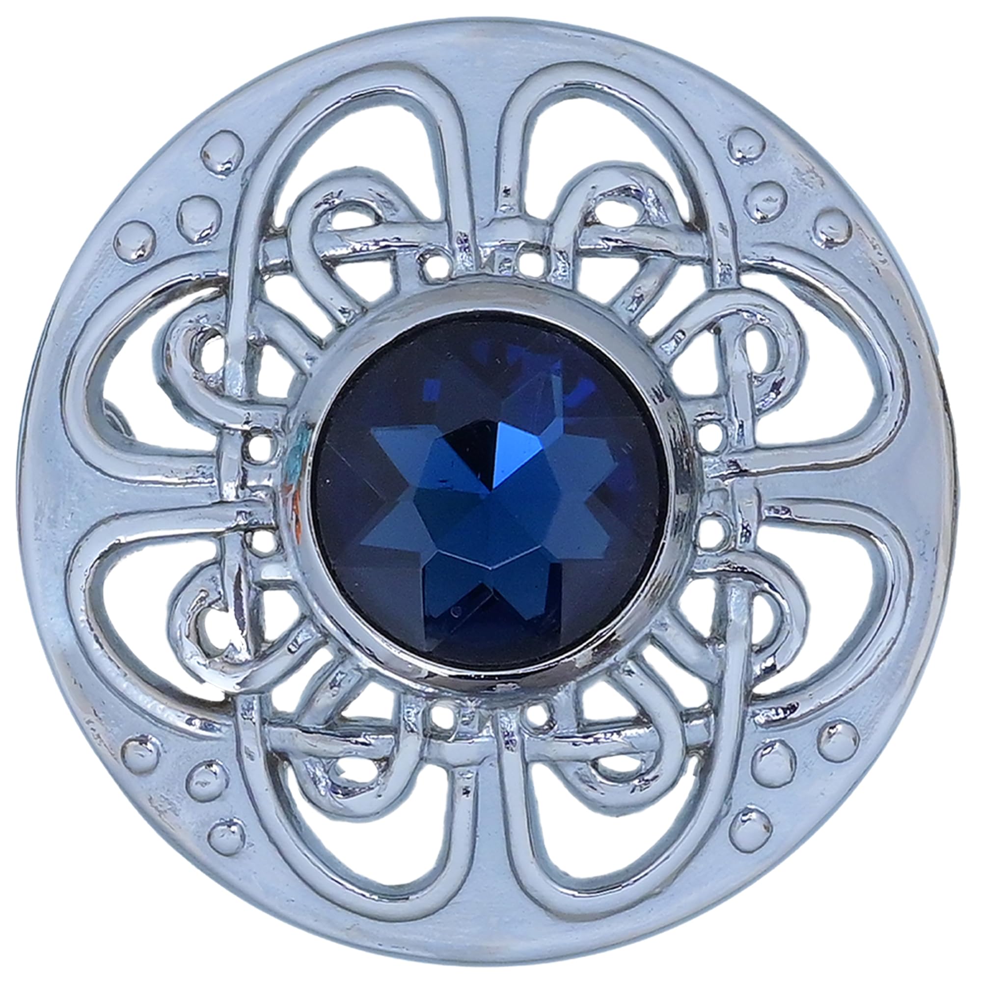 Elegant Culloden Plaid Brooch – Scottish Kilt Fly Plaid Brooch Intricate Celtic Knot in Pewter with Gemstone 3-Inch Diameter – Ideal for Scottish Kilts &amp; Formal Wear