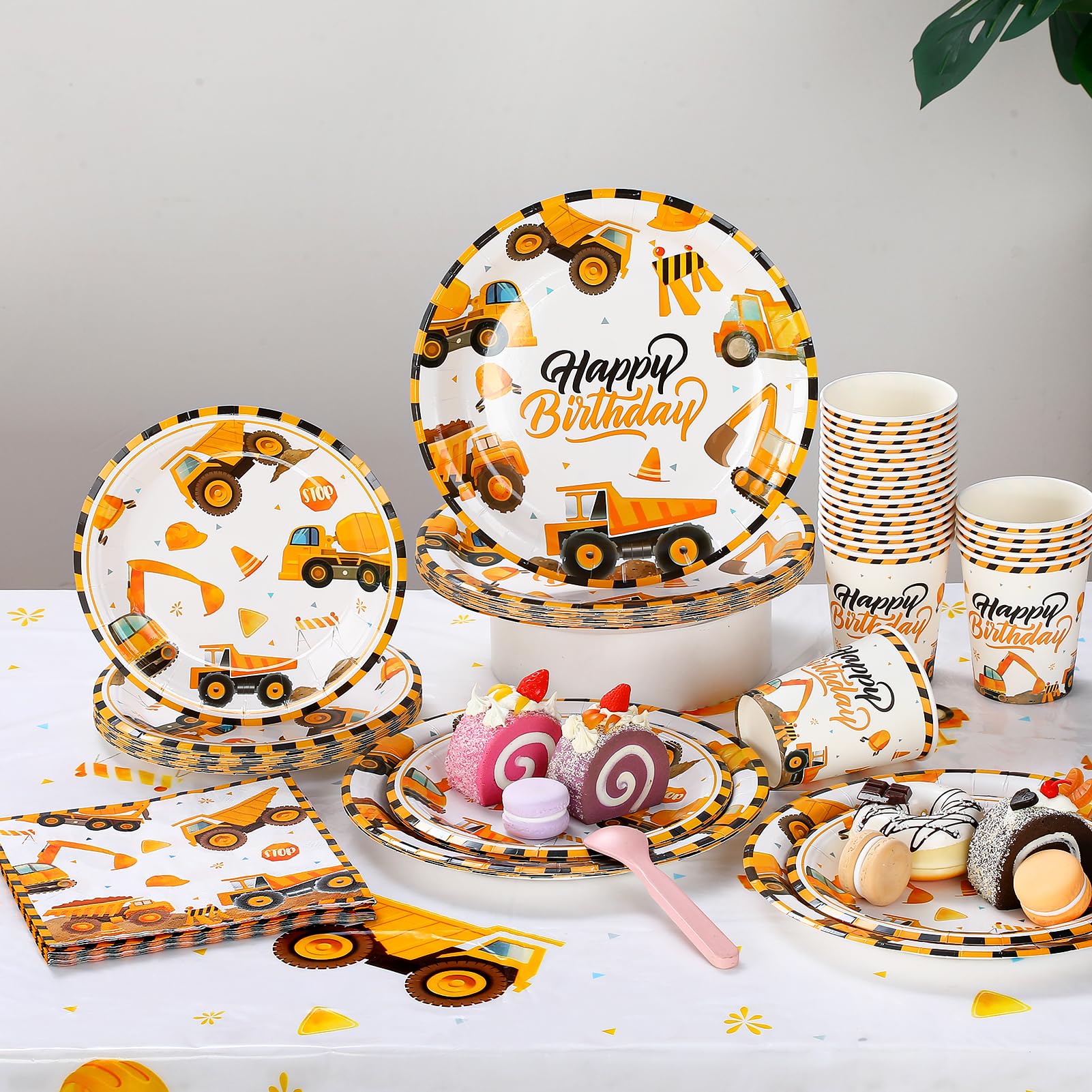 97 stoviglie da cantiere per 24 ospiti, decorazione per il compleanno dei bambini, piatti di carta per escavatore, tovaglioli e tovaglie
