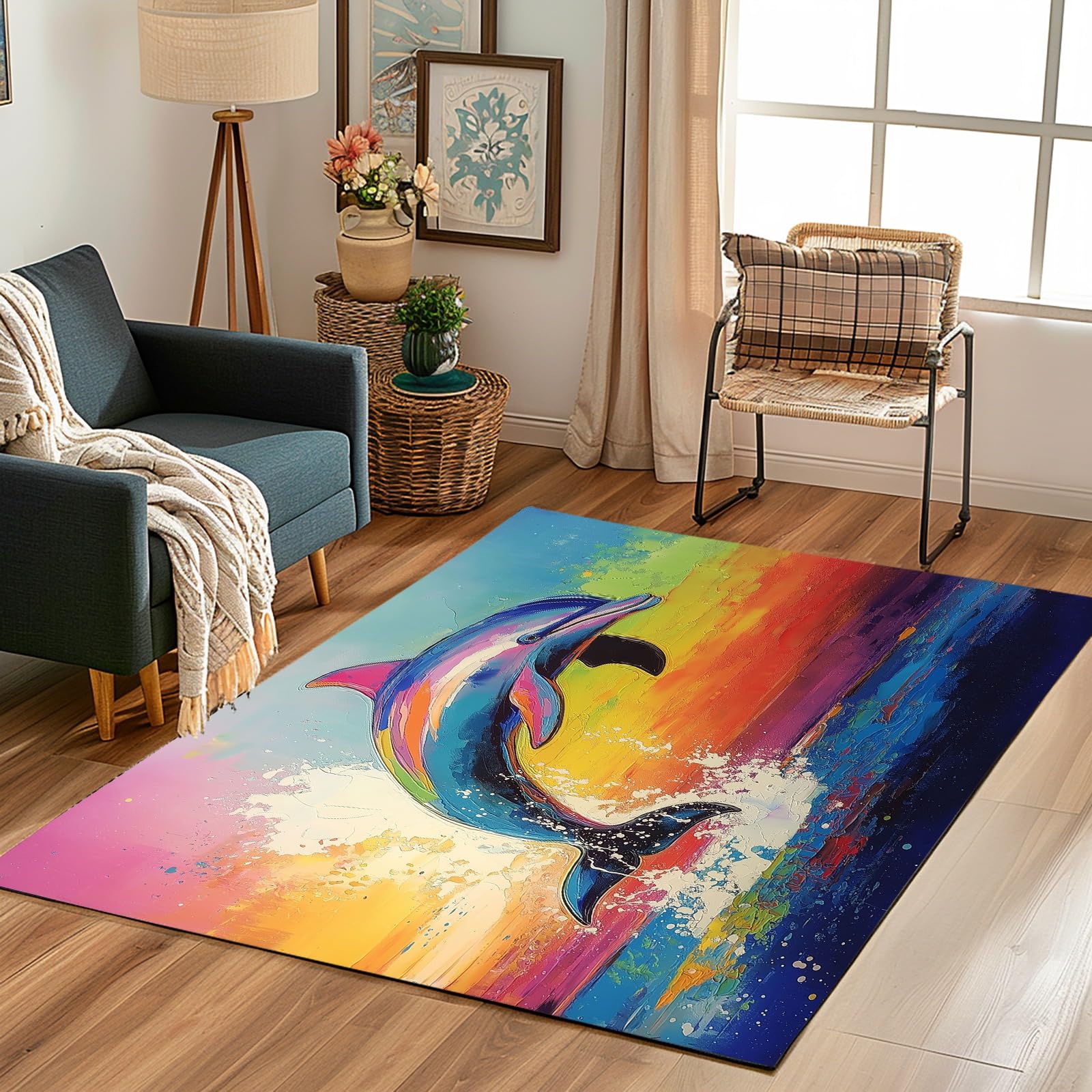 Grand tapis salon doux dauphin 240x300 parfait pour la chambre enfant et le jeu
