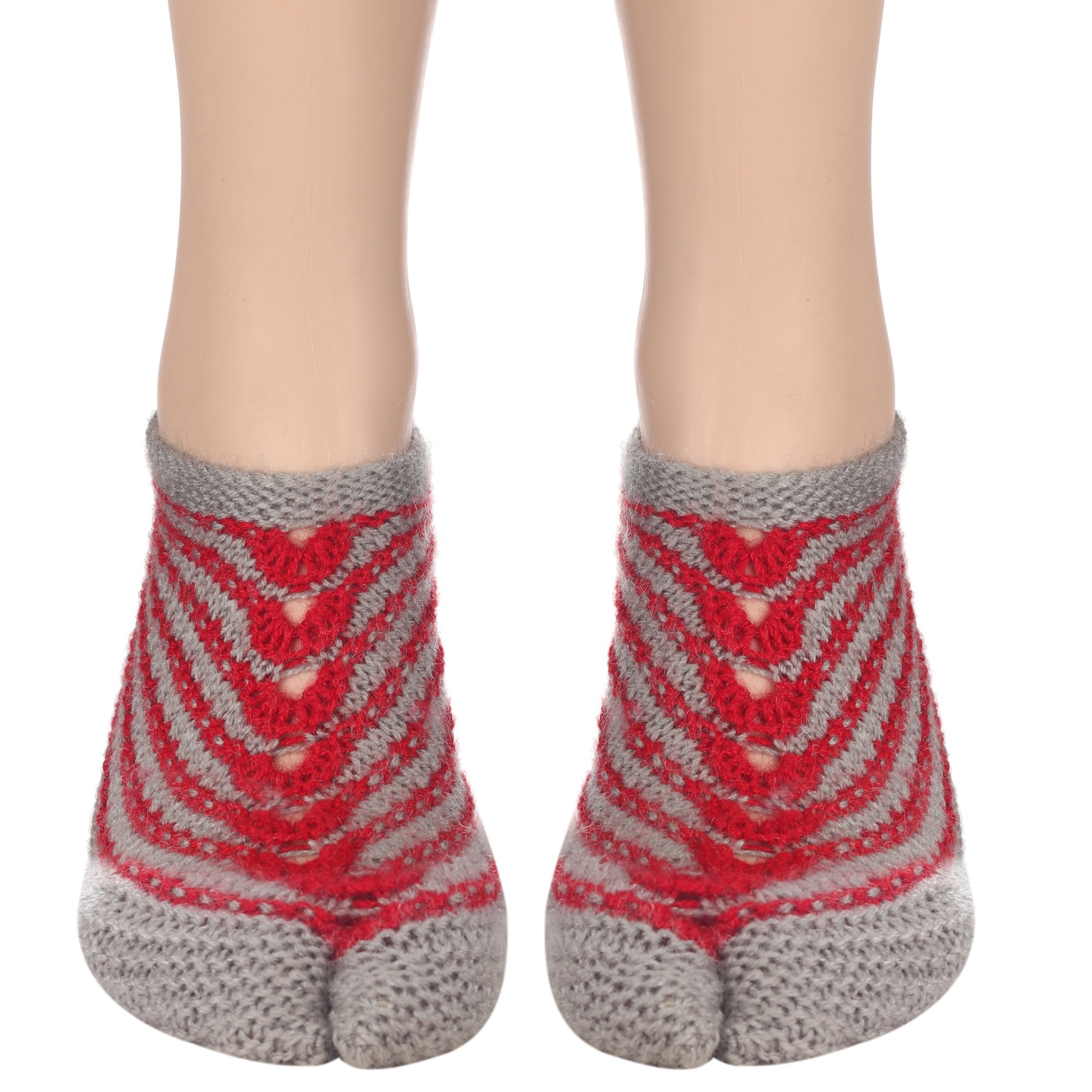 kc store KCSOCKS Handmade Woolen Socks 100% soft KC Women Socks (Grey & Red) peacock lining design #BEGINNING-picture-10