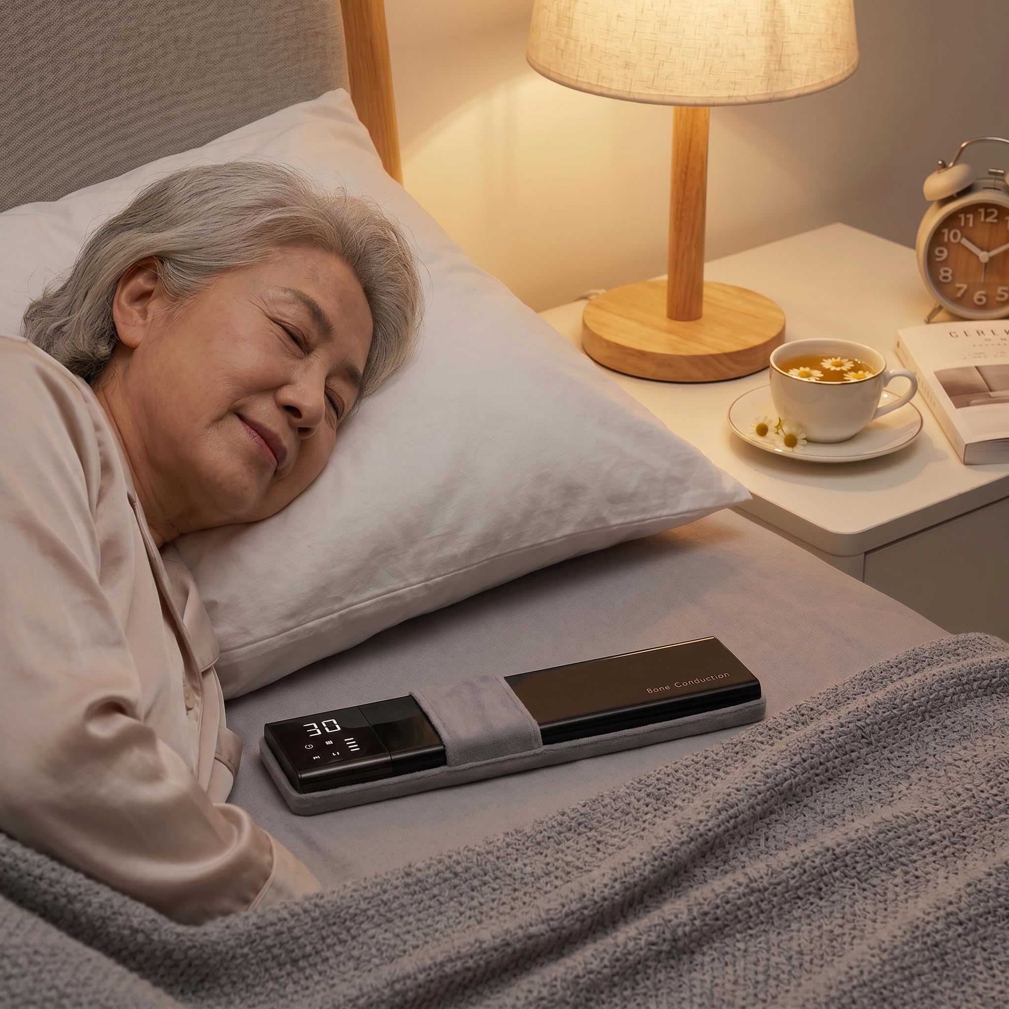 Timer di Rumore Bianco, Mini Altoparlante Bluetooth A Conduzione Ossea | Altoparlante a cuscino Bluetooth, 36 suoni rilassanti, display integrato, 650 mAh, Cuffie Per Podcast E Audiolibri