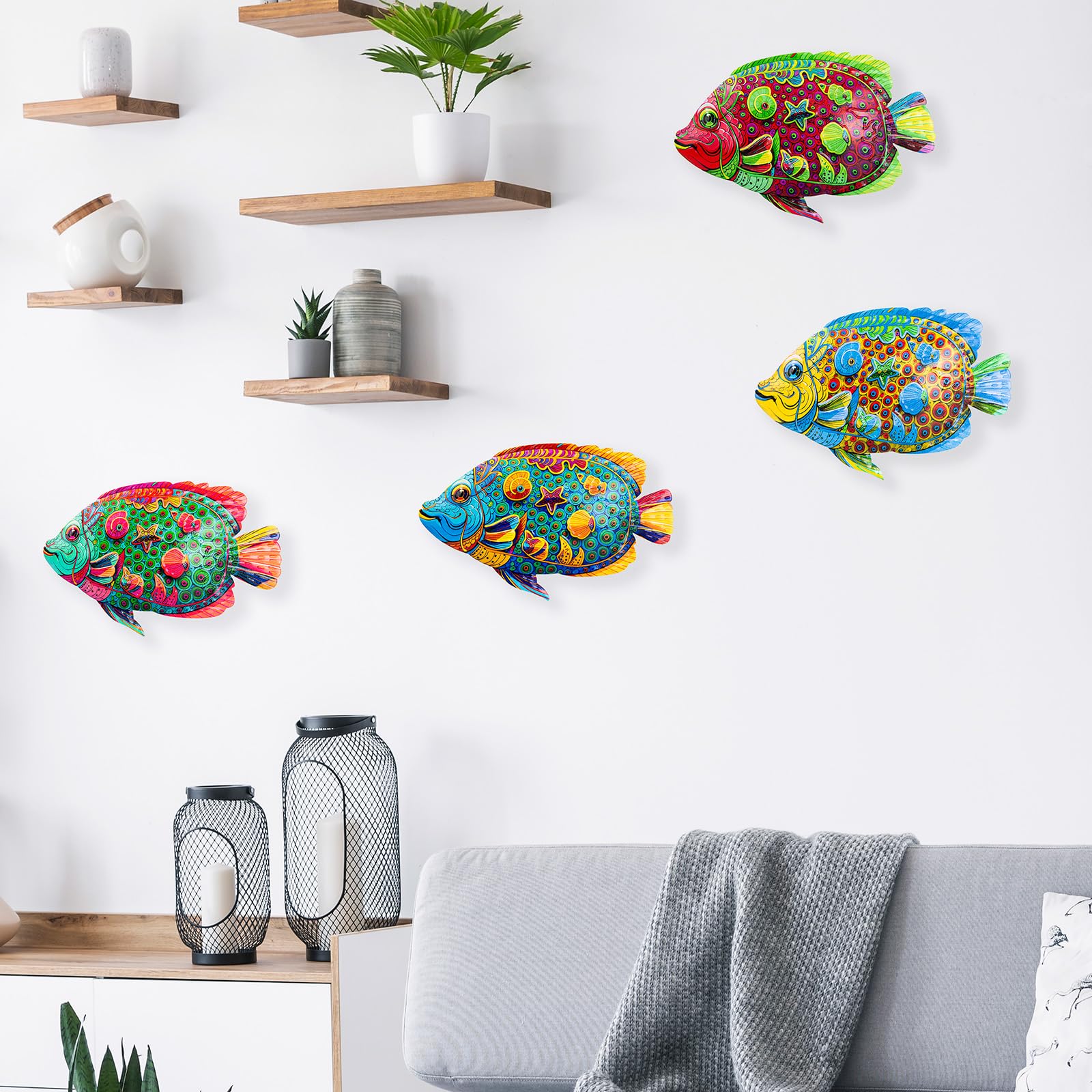 Snapklik.com : SUNREEK 9 Inches Metal Fish Wall Art, Coastal Beach