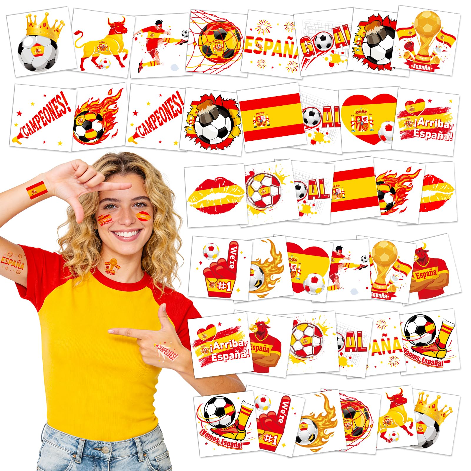 DPKOW 40 Tatuajes de fútbol de la Copa del Mundo de España, Accesorios para aficionados españoles del Mundial 2026 Tatuajes temporales de fútbol regalos de la Copa del Mundo, Decoraciones Mundial 2026 — view 7