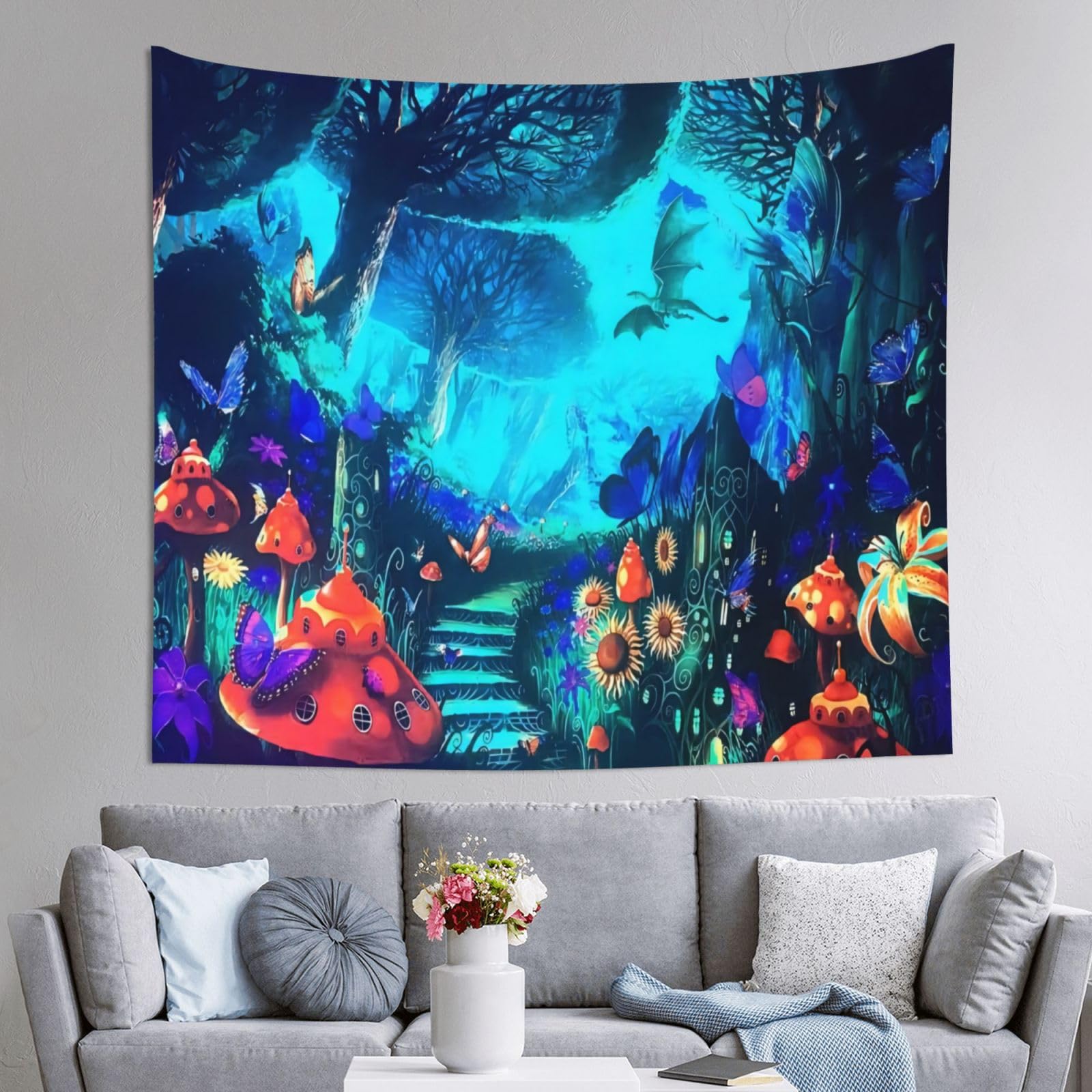 Wikinger Deko Roninkier Pilze UV-Wandteppich Schwarzlicht Wandtuch,  Aesthetic Skelett Natur Wald Wandbehang Psychedelic Fuer Schlafzimmer  Wohnzimmer (pilz 4, 230 X 180cm) 4714630701 Deko Aesthetic, image size:1600x1600