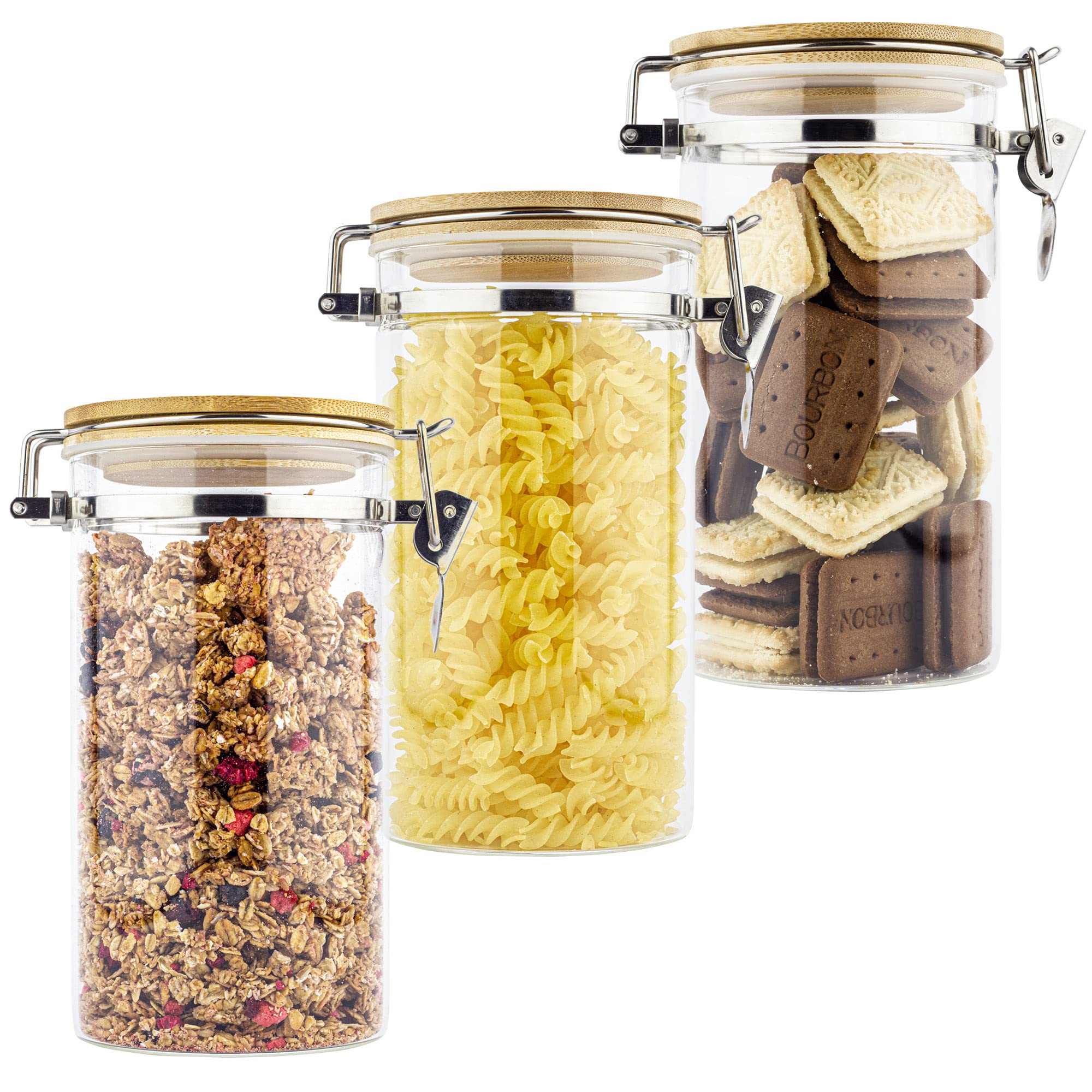 Buy Glass Food Storage Jars with Bamboo Lids Set of 3 1250ml Clip