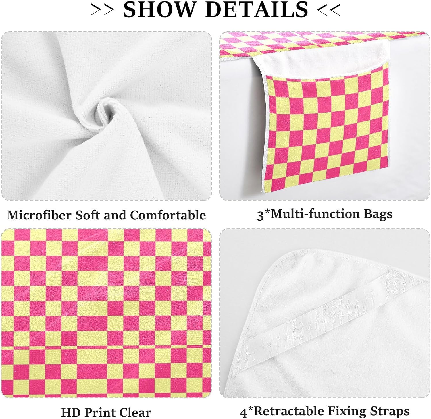 Pink and Yellow American Plaid Decorative Patio Lounge Chair Cover Soft Outdoor Furniture Lounge Chair Towel Cover for Outdoor Sunbathing Trips, dack covers para cama patio 85" X 30"