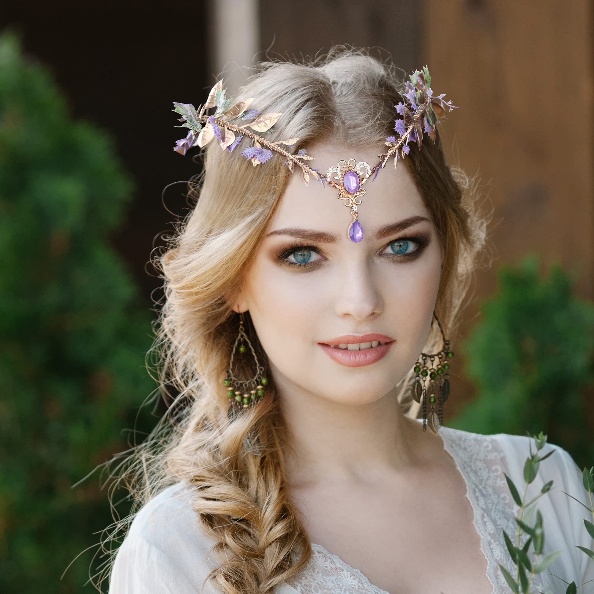MOSTORY Purple Woodland Fairy Crown Headpiece for Women Cosplay Renaissance - Image 2