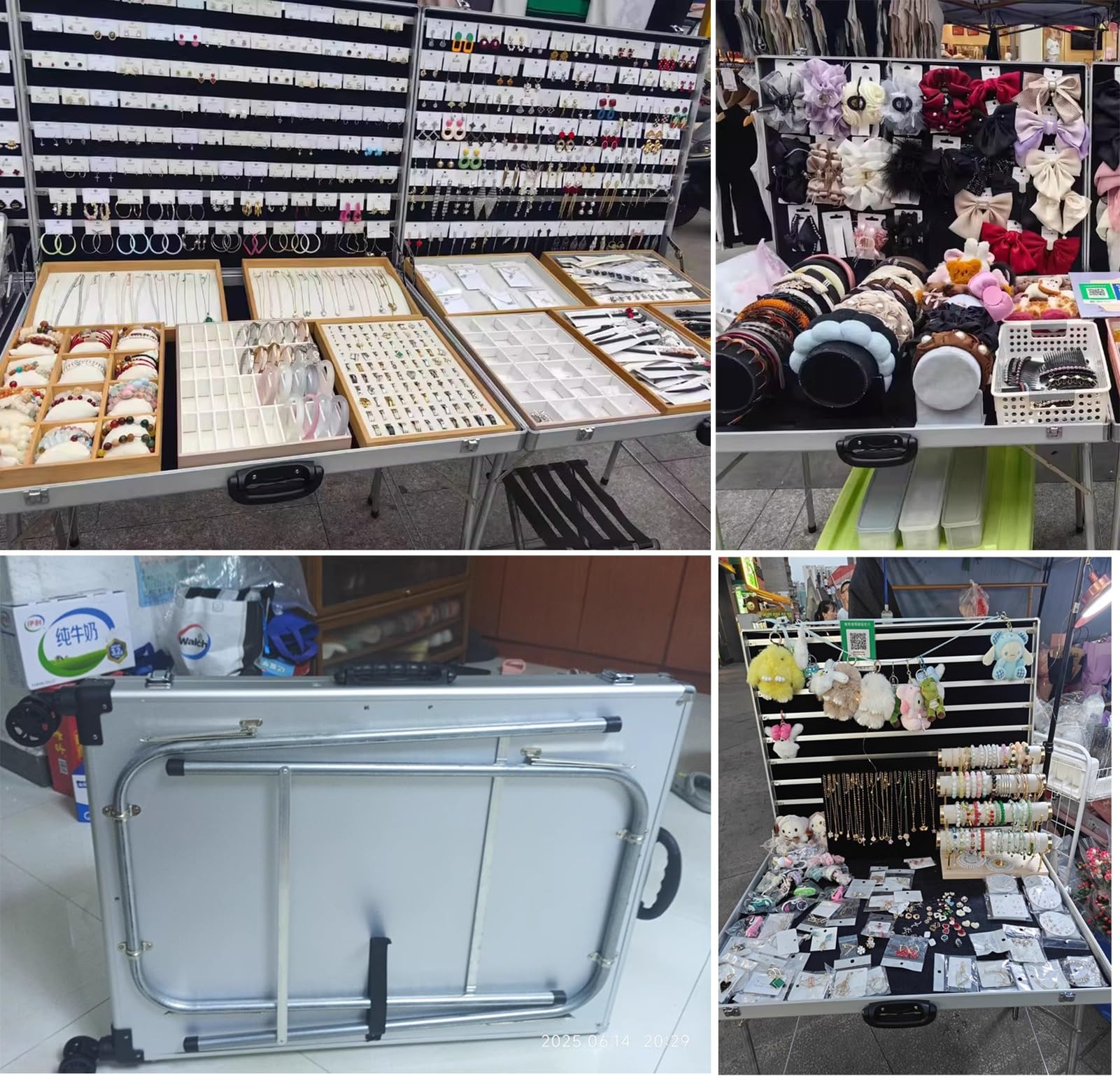 Marktstand Verkaufsstand Faltbarer Verkaufsstand für Schmuckketten, Aluminium Straßenkiosk mit 2 Griffen, Festivals/Messen Schmuckstand Event(70x50x60cm(27.6x19.7x23.6in))