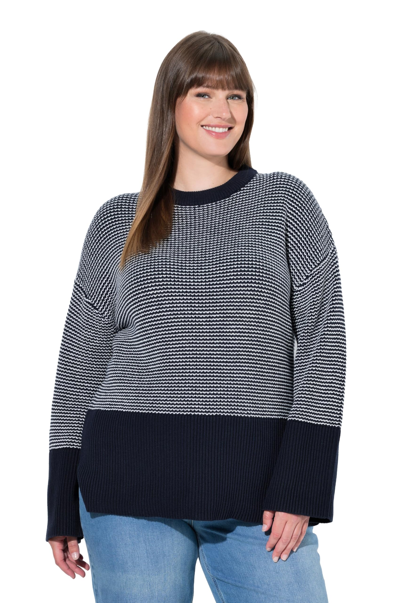 Ulla Popken Damen Pullover, Ringel, Rundhals, Langarm, Biobaumwolle Pullover