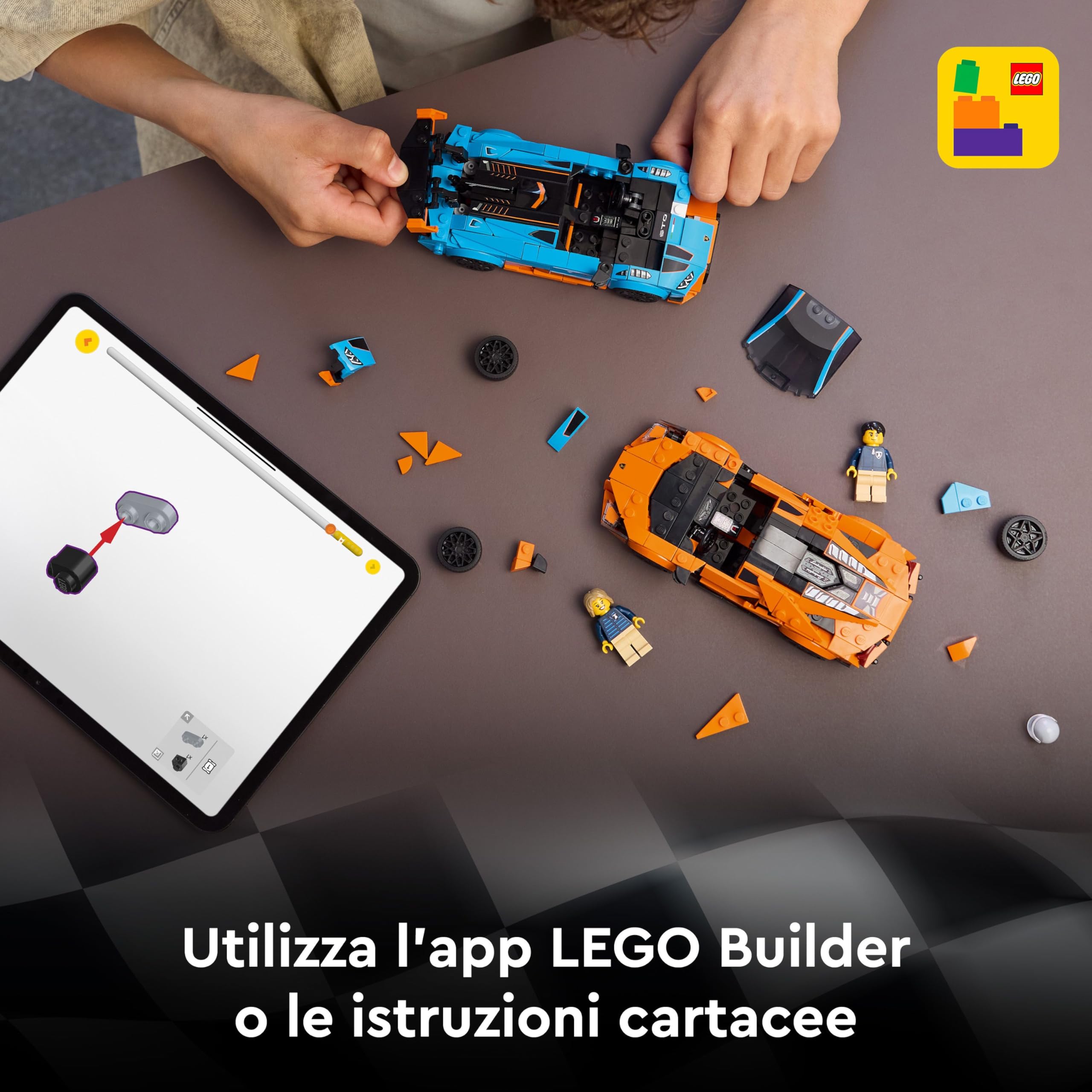 LEGO Speed Champions Lamborghini Revuelto e Huracán STO - Modellini di Auto da Corsa - Macchine Giocattolo con 2 Minifigure dei Piloti - Regalo di Compleanno per Bambini da 10 Anni in su - 77238 | Kit modello auto da corsa, 2 minifigure pilota, set da col