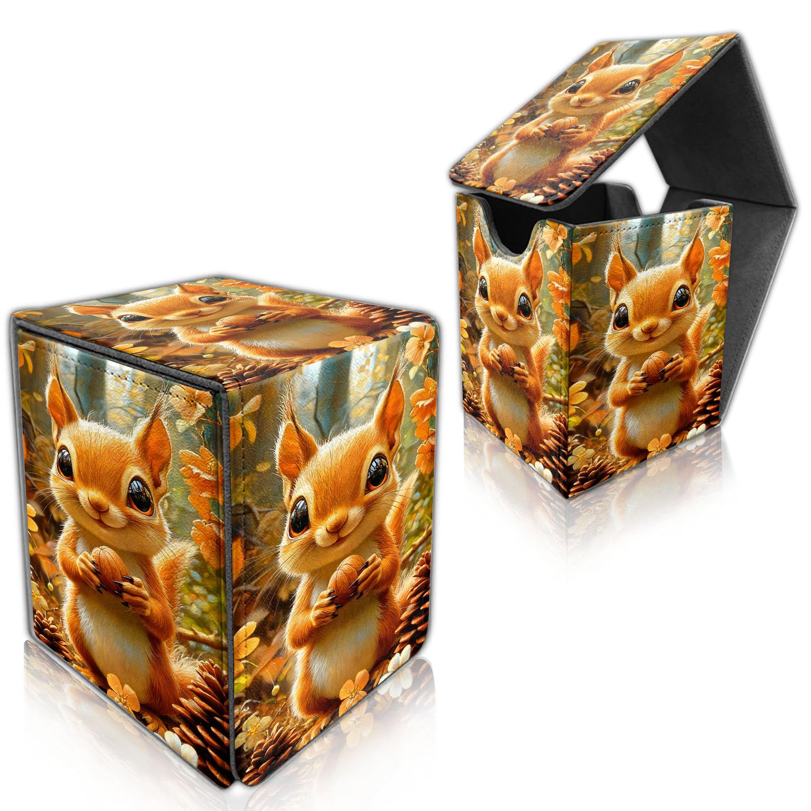 DISUOFEART for MTG Deck Box, Trading Card Storage Case Holds 100+ Sleeved Cards, Cute Squirrel with Nut in Forest Magnetic Closure Durable Deck Holder for Magic The Gathering, TCG & Commander