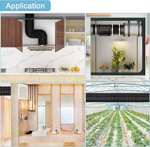 Miniatura 5 de Hon&Guan Manguera flexible aislada de 4" de 8 pies de largo, silenciador reductor de ruido negro para ventilador de conducto en línea del sistema de