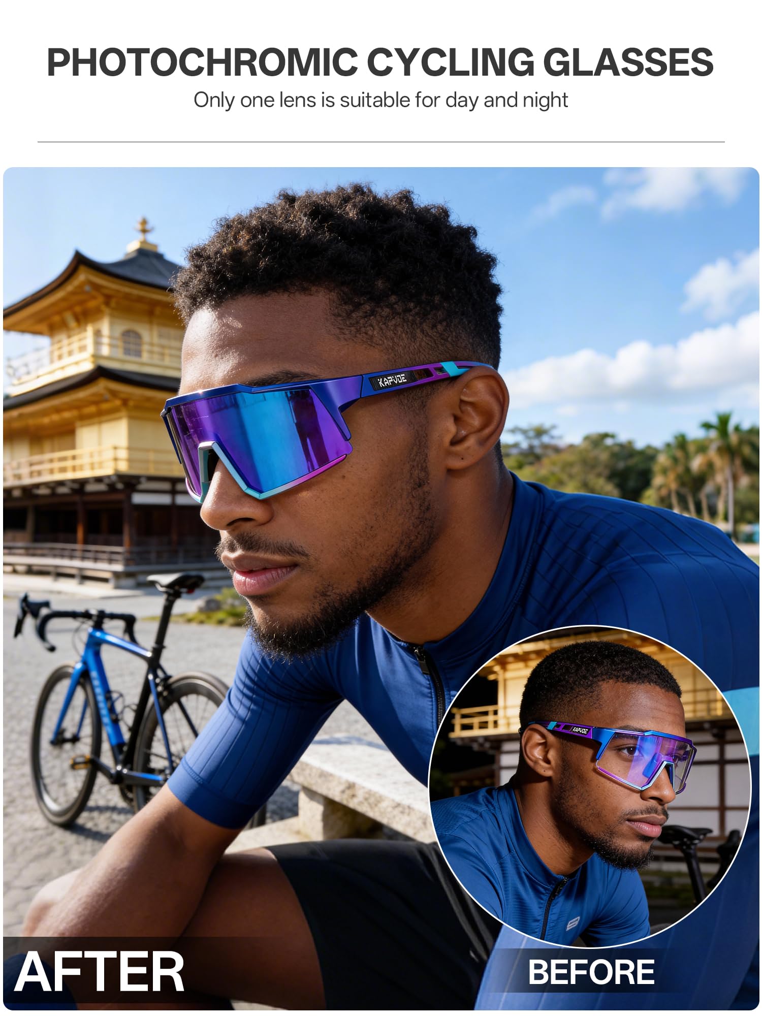 KAPVOE Gafas de Ciclismo Fotocromáticas con TR90 Gafas de Sol Deportivas Mujeres Hombres Running Transparente MTB Bicicleta Accesorios K9022