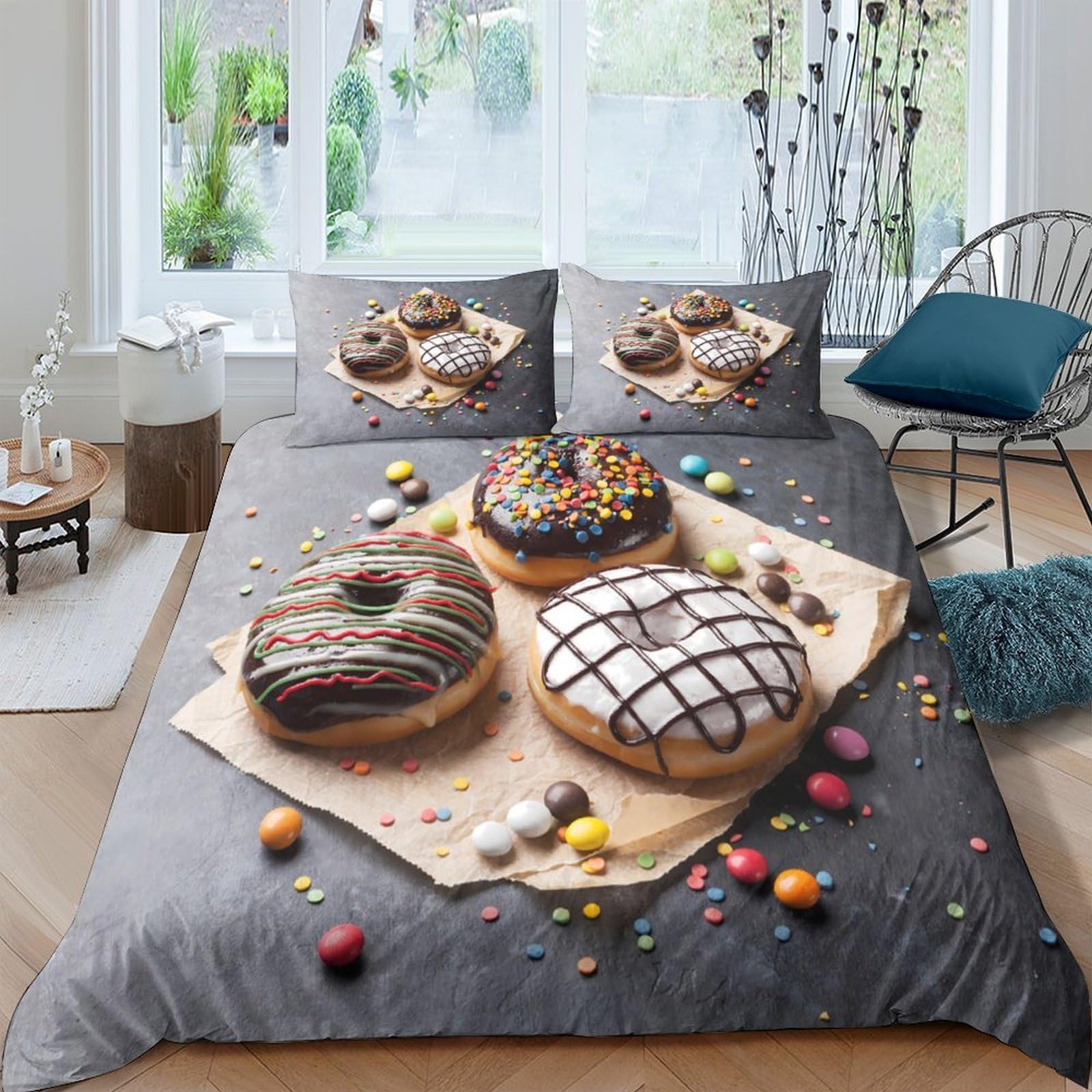 Ctjqhvkz Style-7 3D Printed Donut Dessert Fitted Sheet Microfiber Soft Colorful Sweets Bed Cover For Bedroom Guest Room Decor Single（135X200cm）