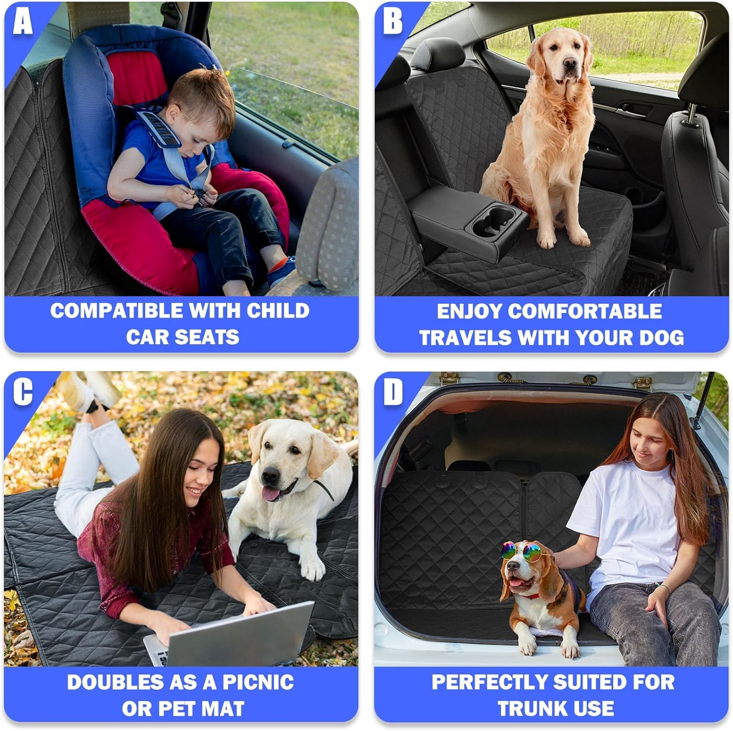 Yonktoo Coprisedile per auto per cani per sedile posteriore, copertura per sedile auto 60/40 diviso per piccole auto, SUV, camion - XL - 154,9 cm W