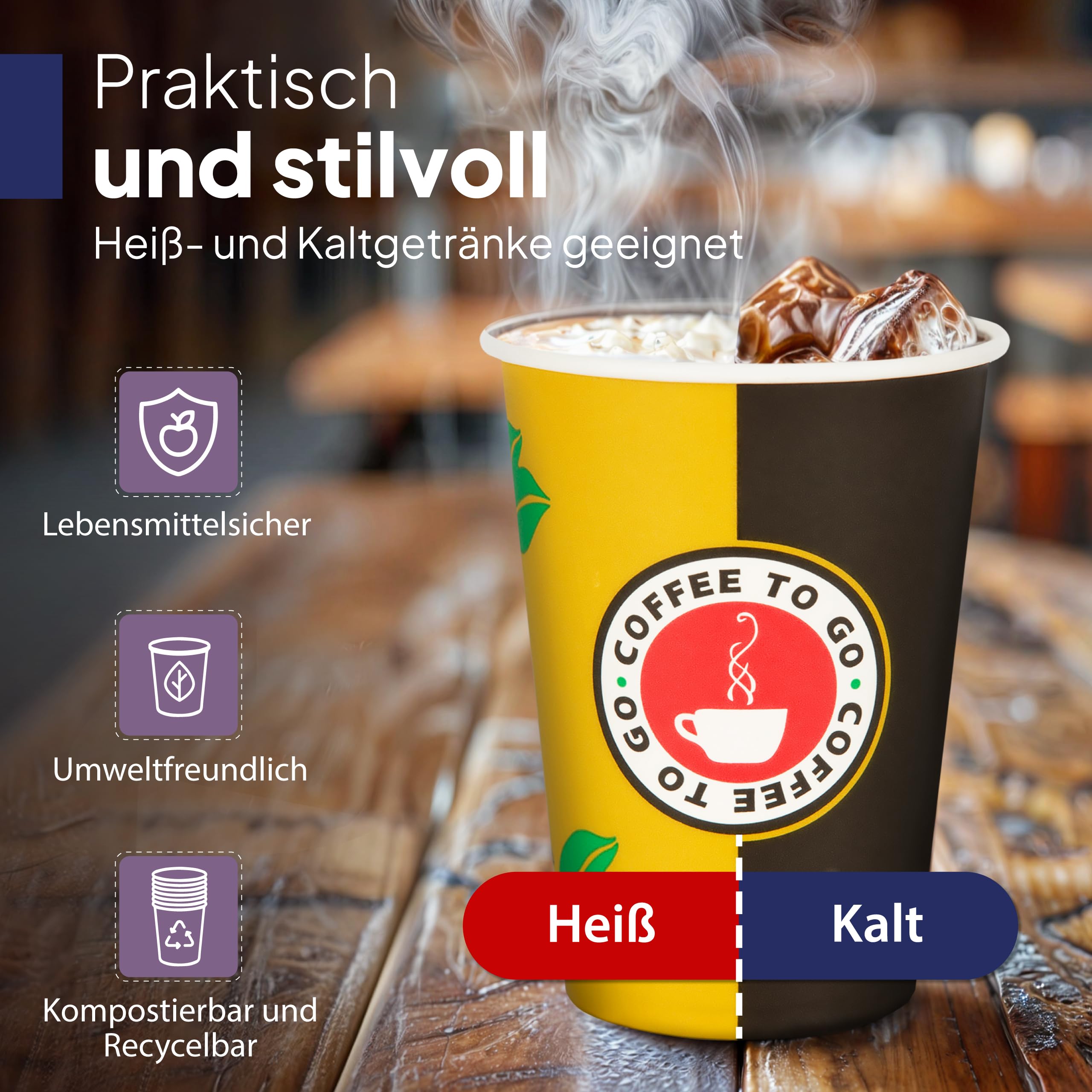 Inoverse 1000 stück Pappbecher, Einweg Coffee to Go Becher - 300ml, Kaffee to go Becher Pappe, 12oz Trinkbecher für Tee, Einwegbecher, Papierbecher, Kaffeebecher to go, Kaffeetassen, Ø 90 mm