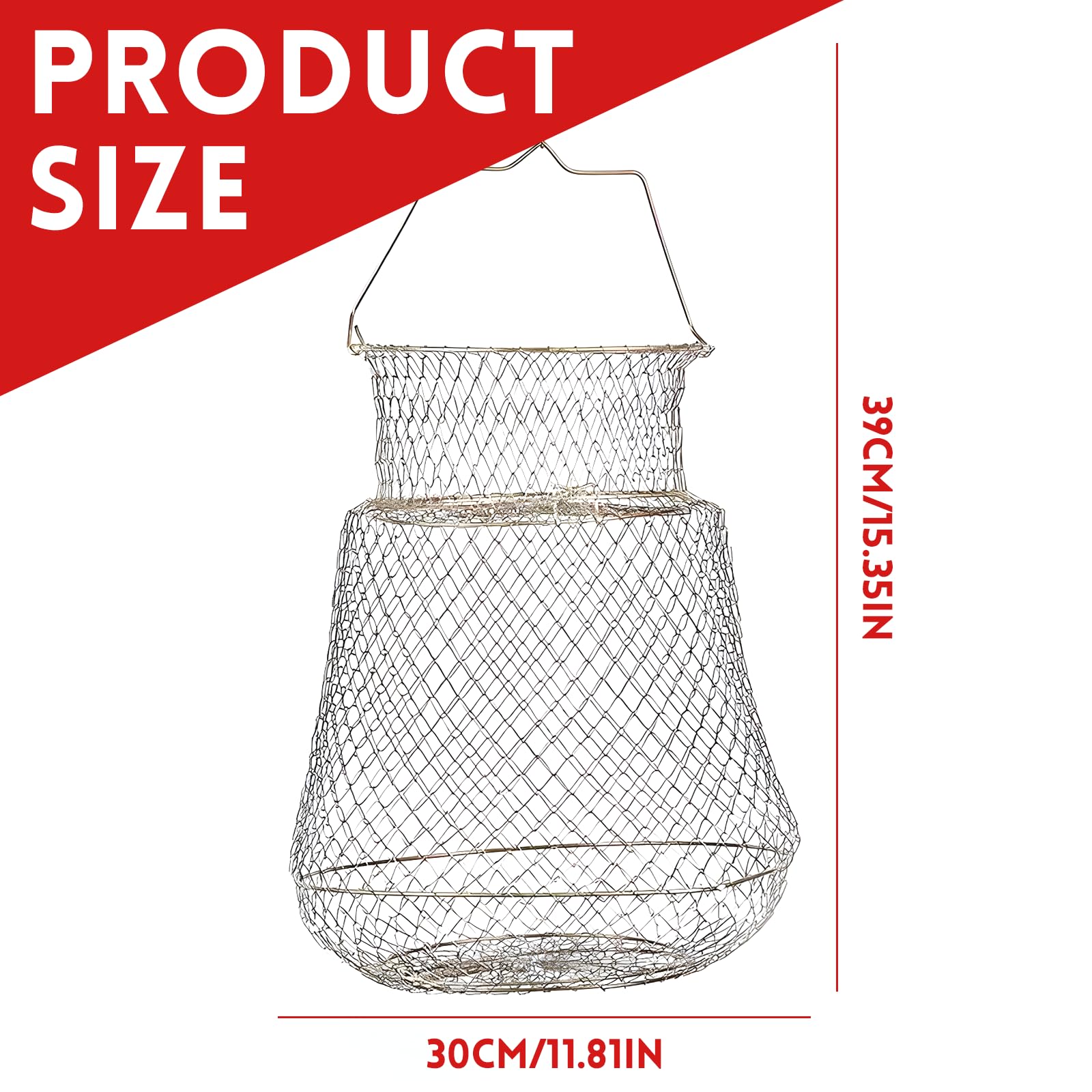 Wohlstand 1 pièce Panier à Poisson en Métal, Épuisette de Pêche Télescopique, Epuisette de Pêche à la Carpe, Conception Pliable, Peut contenir Plus de Poissons, diamètre : 30 cm, Hauteur : 39 cm
