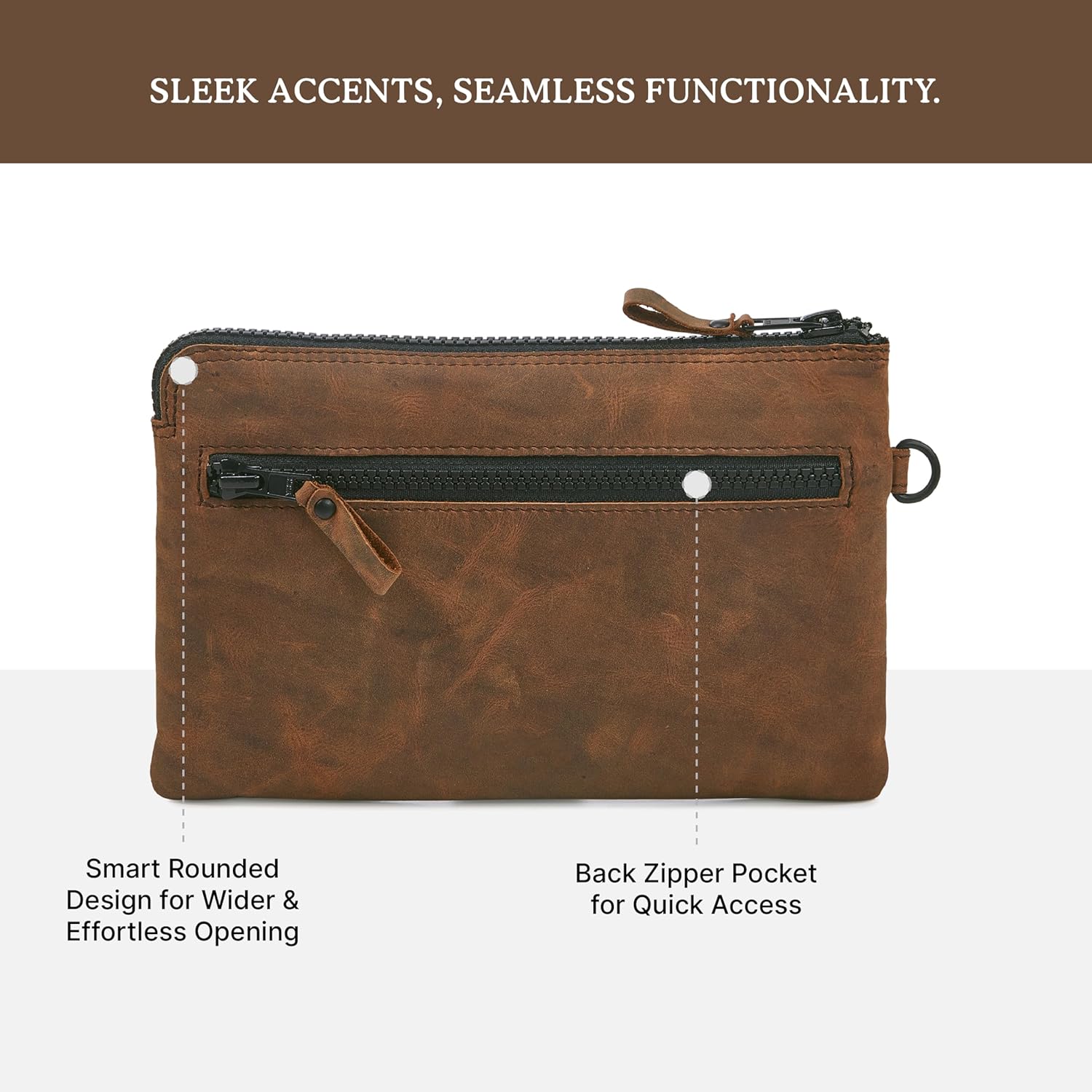 Wristlet Wallet for Women Real Leather Purse & Clutch for Mobile Keys Coins with Credit Card Slots in Gift Box (Cognac Crazy Horse) - Image 6