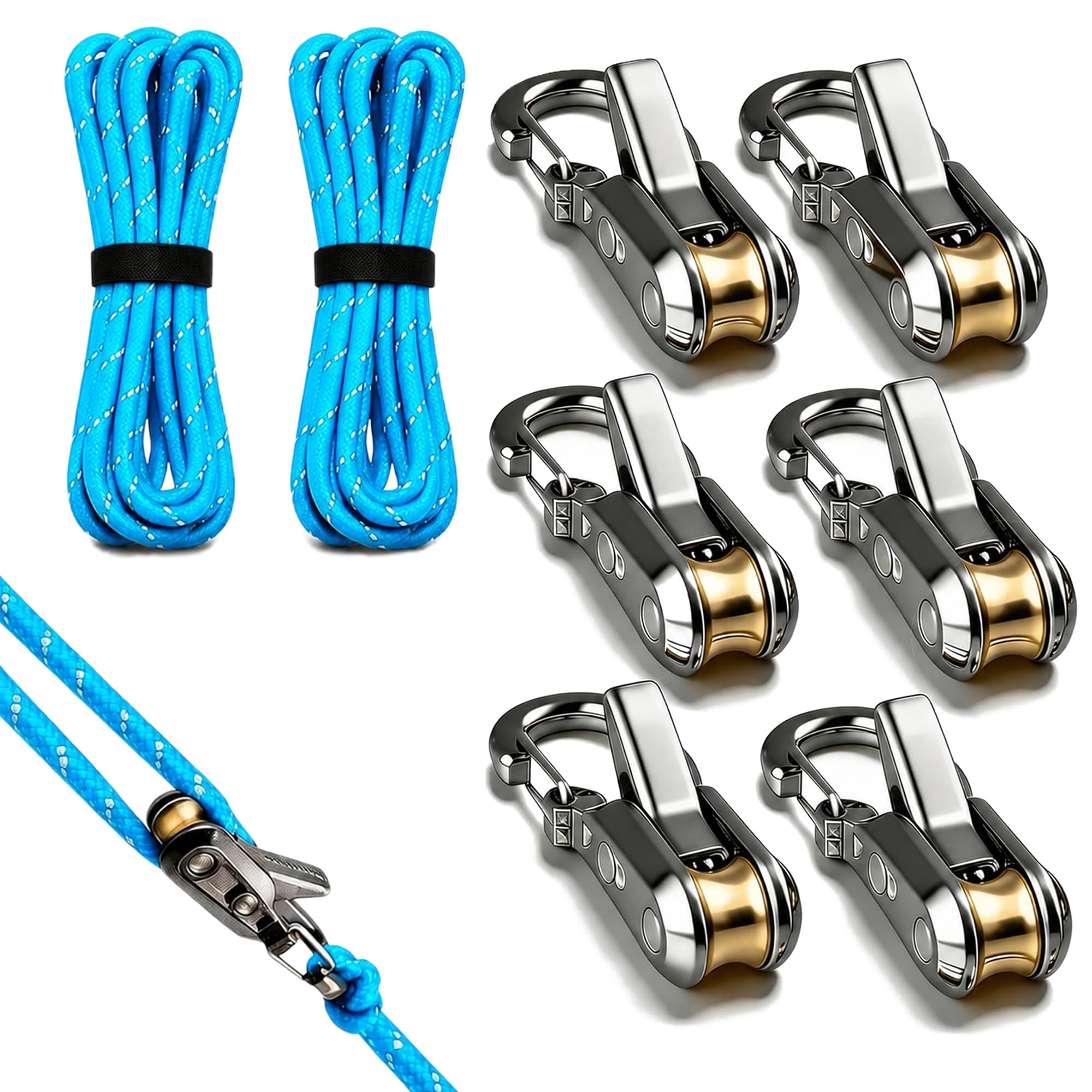 6 Pack Retractable Buckle Rope Roller Heavy Duty Paracord Tent Guy Ropes