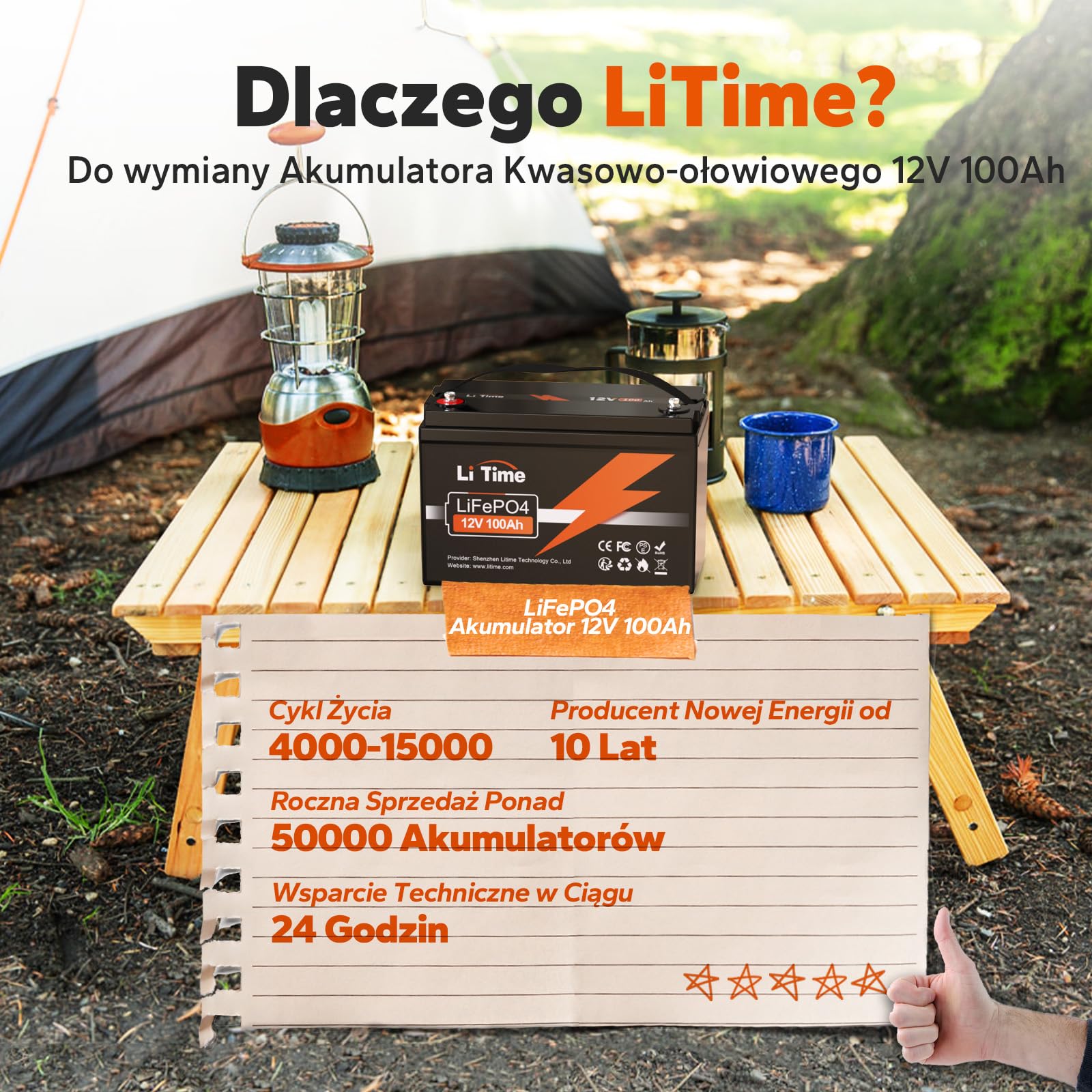 LiTime 12V 100Ah LiFePO4 Akumulator Litowy, Bateria LiFePO4 z Płytką BMS 100A, Do 15 000 Cykli i 10 Lat Żywotność, Akumulator LiFEPO4 Idealny Do kamperów, Zastosowań Poza Siecią, Energia Domowa