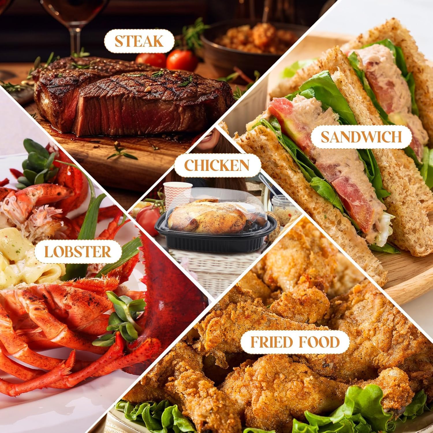 Paquete De 20 Recipientes De Plástico Negro con Tapa para Almacenar Pollo Asado - Recipientes Reutilizables De Tapa Alta para Llevar, Ideales para Almacenar Alimentos Y Preparar Comidas.