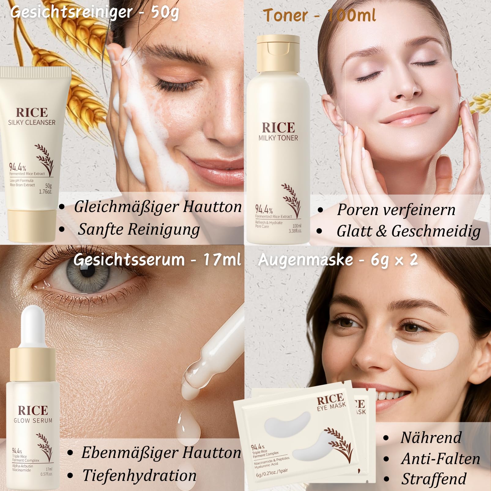 Reis Skin Care Set Geschenkset Damen - Skincare Set 10PCS - Beauty Set Mädchen - Gesichtspflege Set Damen Nährend & Strahlend - Skincare Adventskalender Geschenk Set - Mit Toner,Serum,Creme,Stirnband