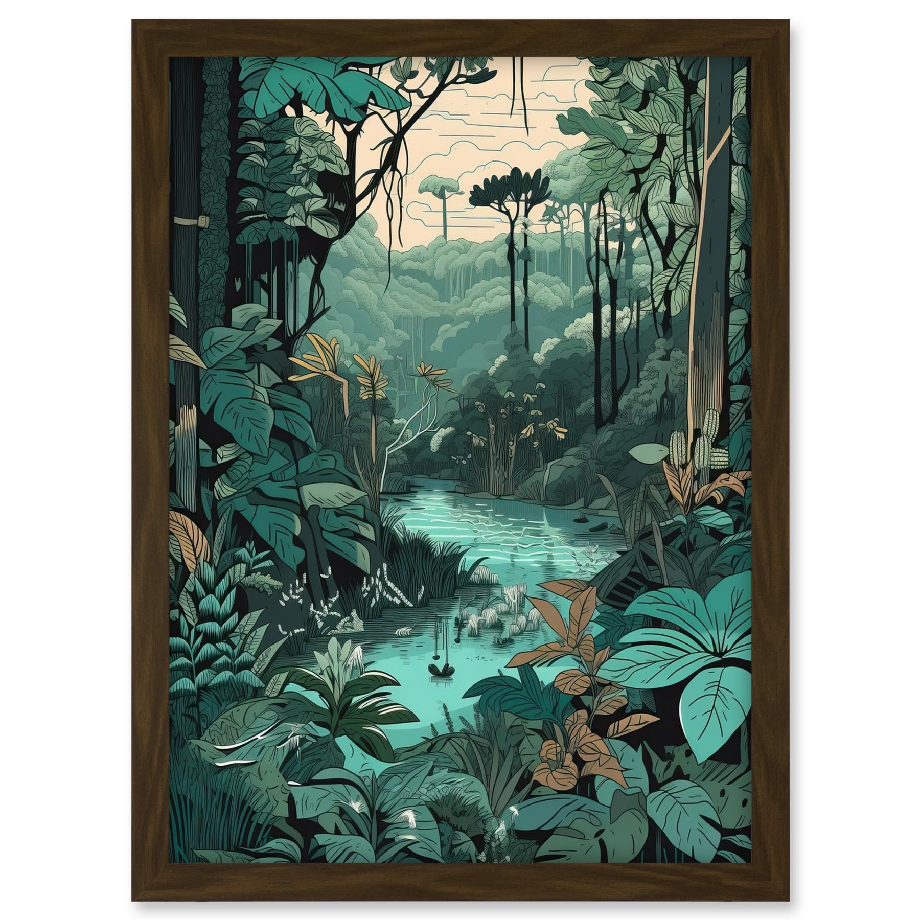 Artery8 Amazon Rainforest Flora Landscape Illustration Artwork Framed A3 Wall Art Print