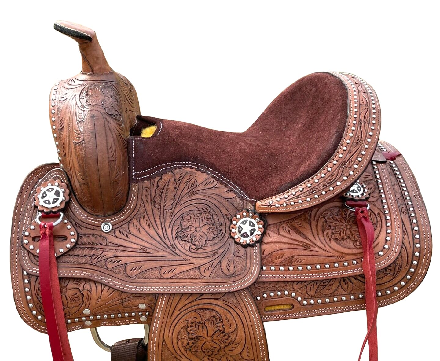 Youth - Sella per cavallo Western Pleasure Trail per bambini con sedile in pelle scamosciata marrone
