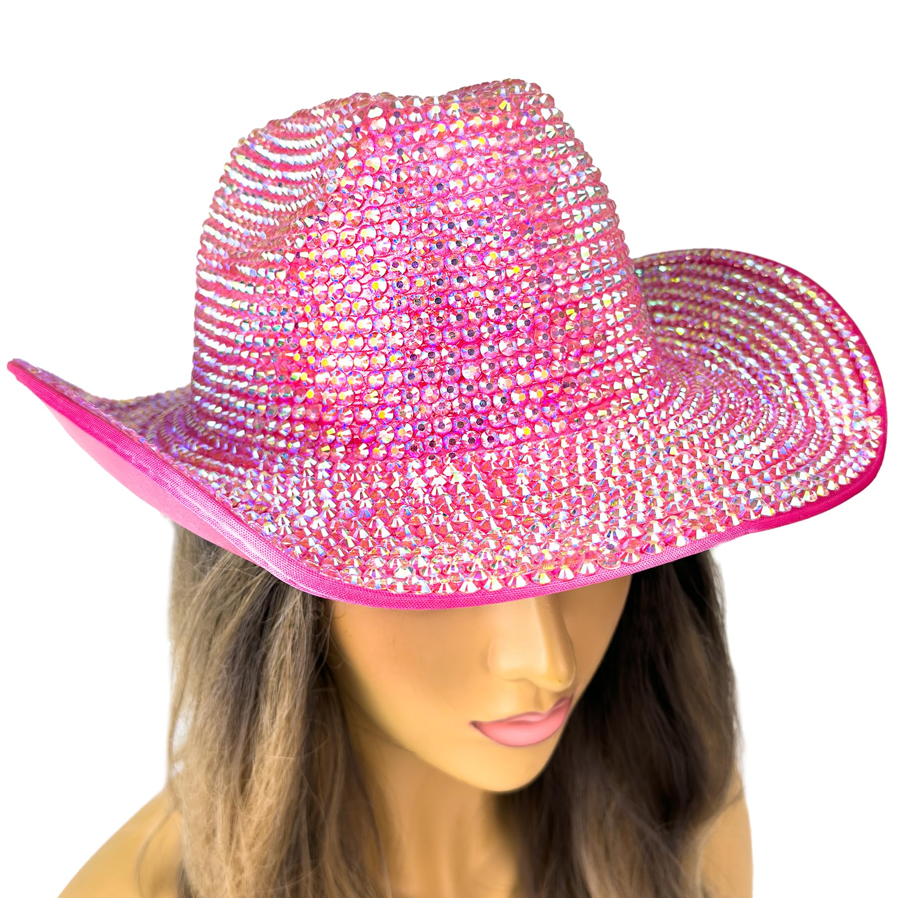 BEYOND MASQUERADE B Women Rhinestone Cowboy Hats Cowgirl Hat Western Bridal Bachelorette Mardi Gras New Orleans Party Luxury Cowboy Headpiece Hats (Hot Pink)