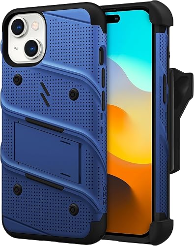 ZIZO Bolt Bundle - Funda para iPhone 15 con protector de pantalla y cordón de soporte, color azul