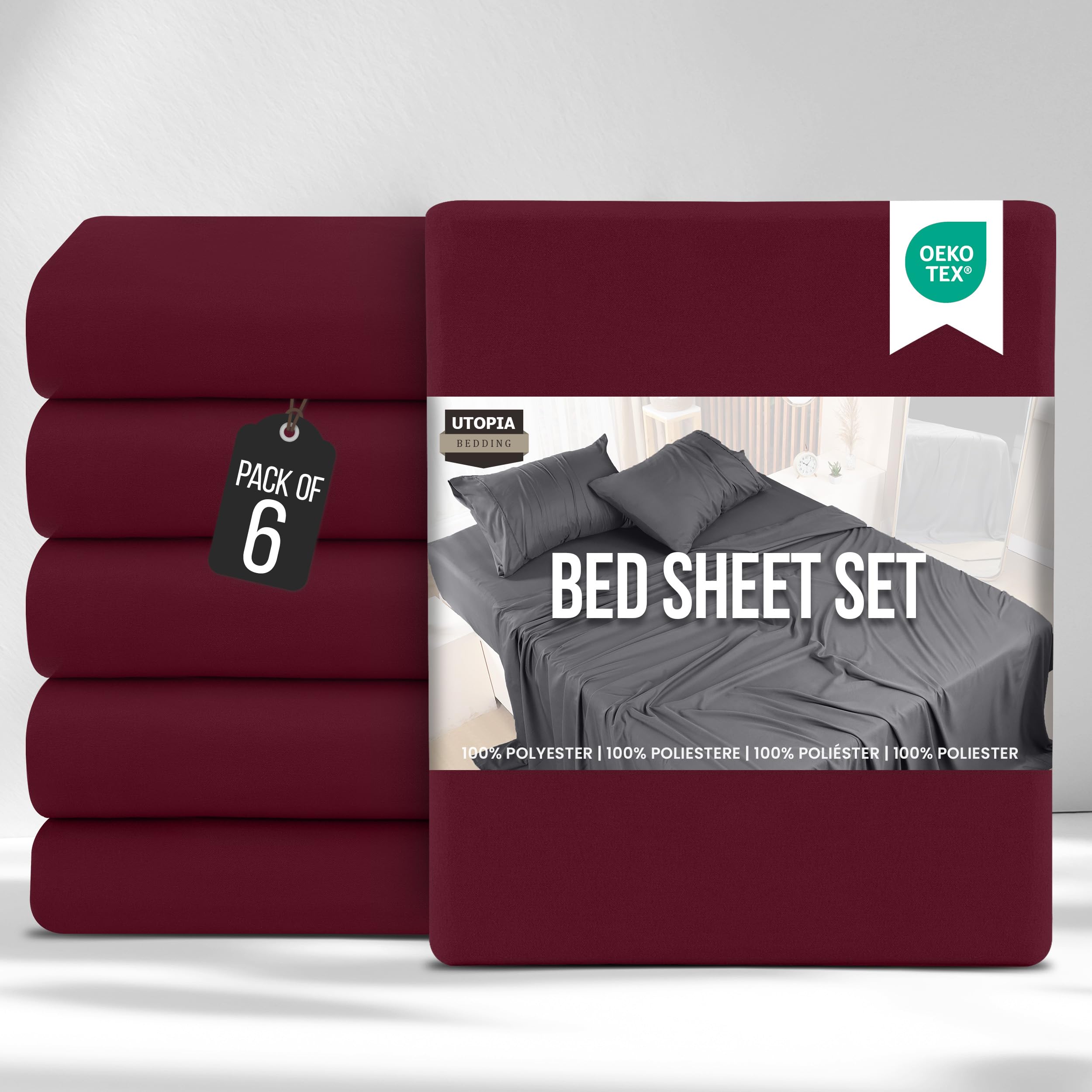 Utopia Bedding Bed Sheets Set Bulk Pack of 6 (King, Burgundy) – Fitted Sheet, Flat Sheet with Pillow cases 50x75 – Wrinkle, Shrinkage & Fade Resistant – Soft Brushed Polyester Microfiber Fabric