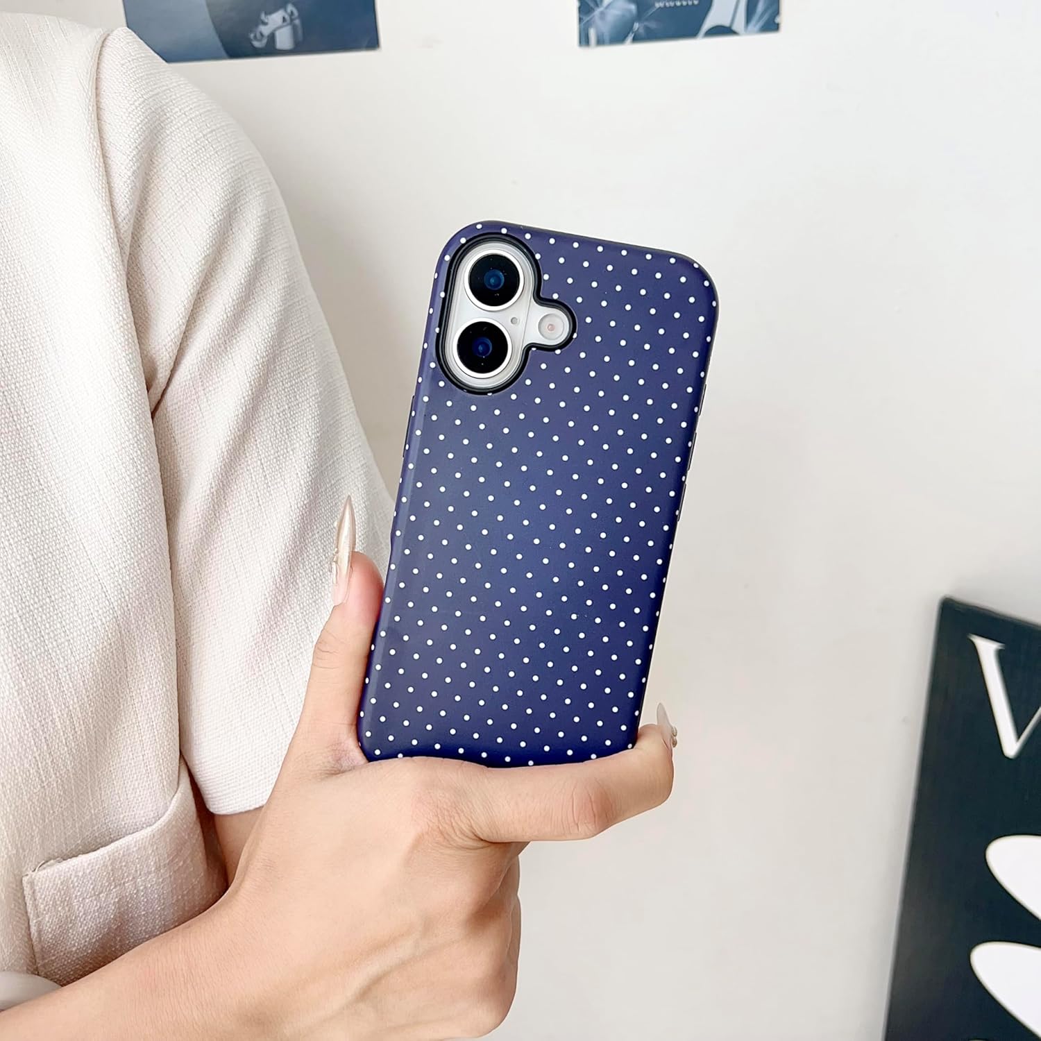 Magnetic Case for iPhone 15, Compatible with MagSafe, Aesthetic Polka Dot Cute Design for Women, Hybrid 2-Layer Hard Shell Phone Cover, Blue - Image 6