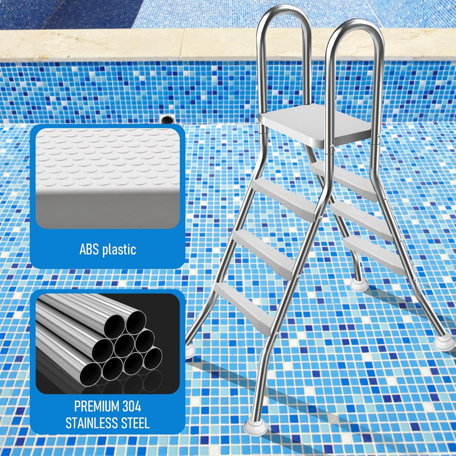 Above Ground Pool Ladder,42" Heavy Duty Luxury Pool Ladder,3-Steps Swimming Pool Ladder,304 Stainless Steel,for Indoor/Outdoor Pools,Anti-Slip Ladder, Easy to Assemble and Climb