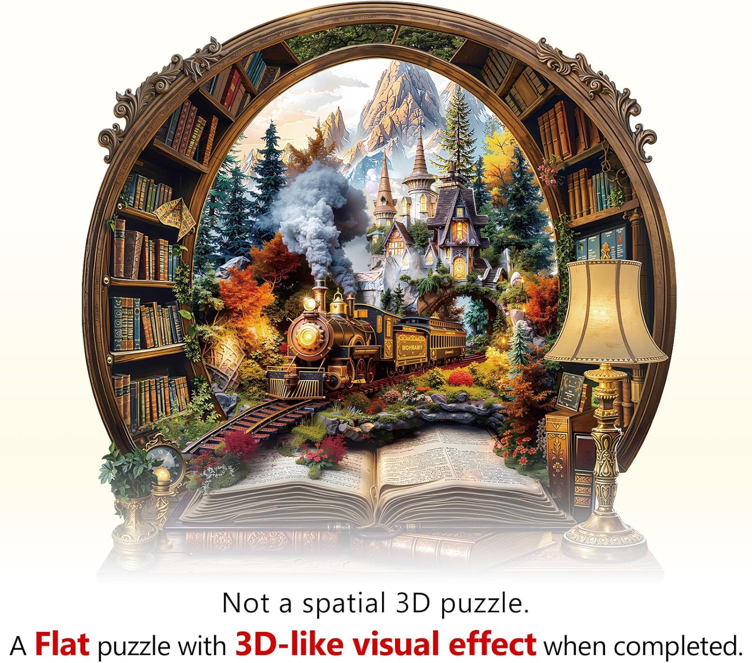 WOODBESTS Wooden Puzzles for Adults, Train within The Book Wooden Jigsaw Puzzle for Adults, Unique Animal Shape Wood Puzzles Adult, Xmas & Birthday Gifts for Puzzles Lovers (200 pcs, M, 11.4*10.7in)