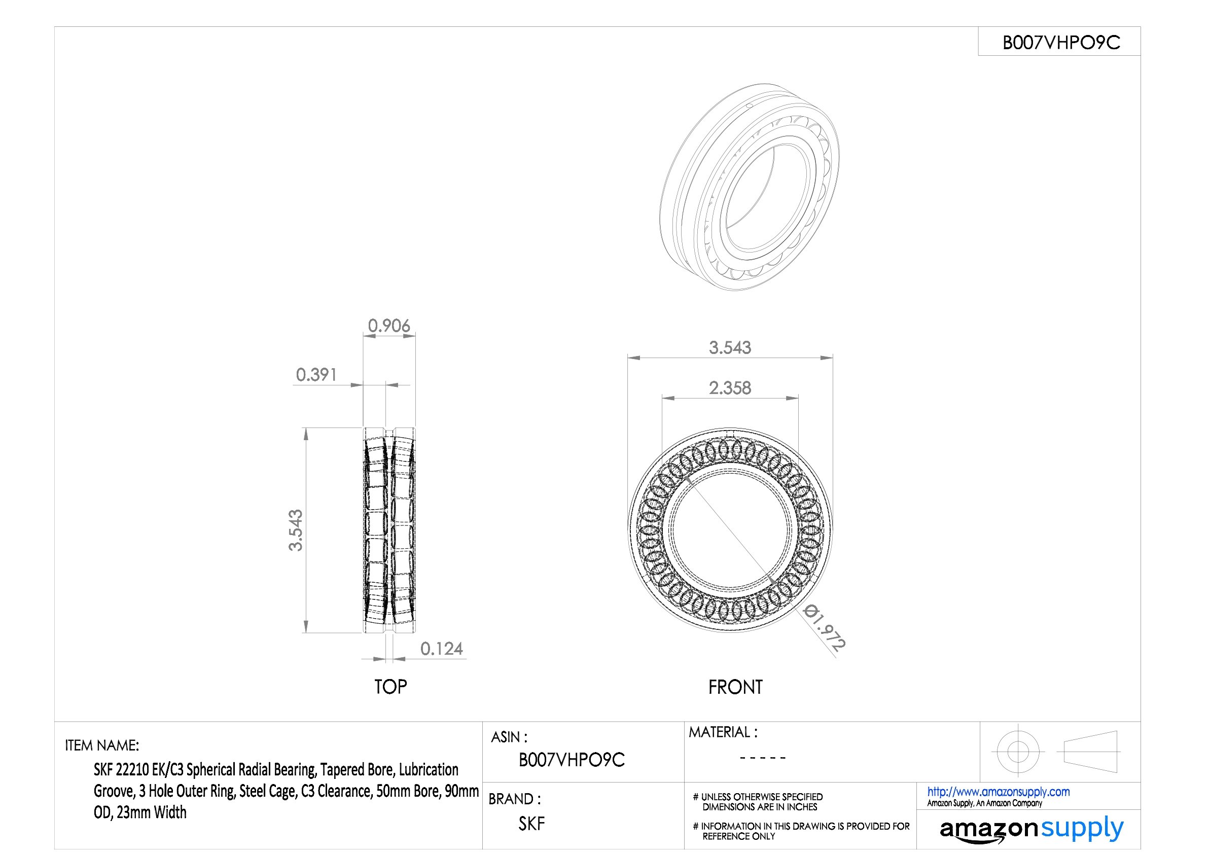 SKF 22210 EK/C3 Cuscinetto radiale sferico a rulli
