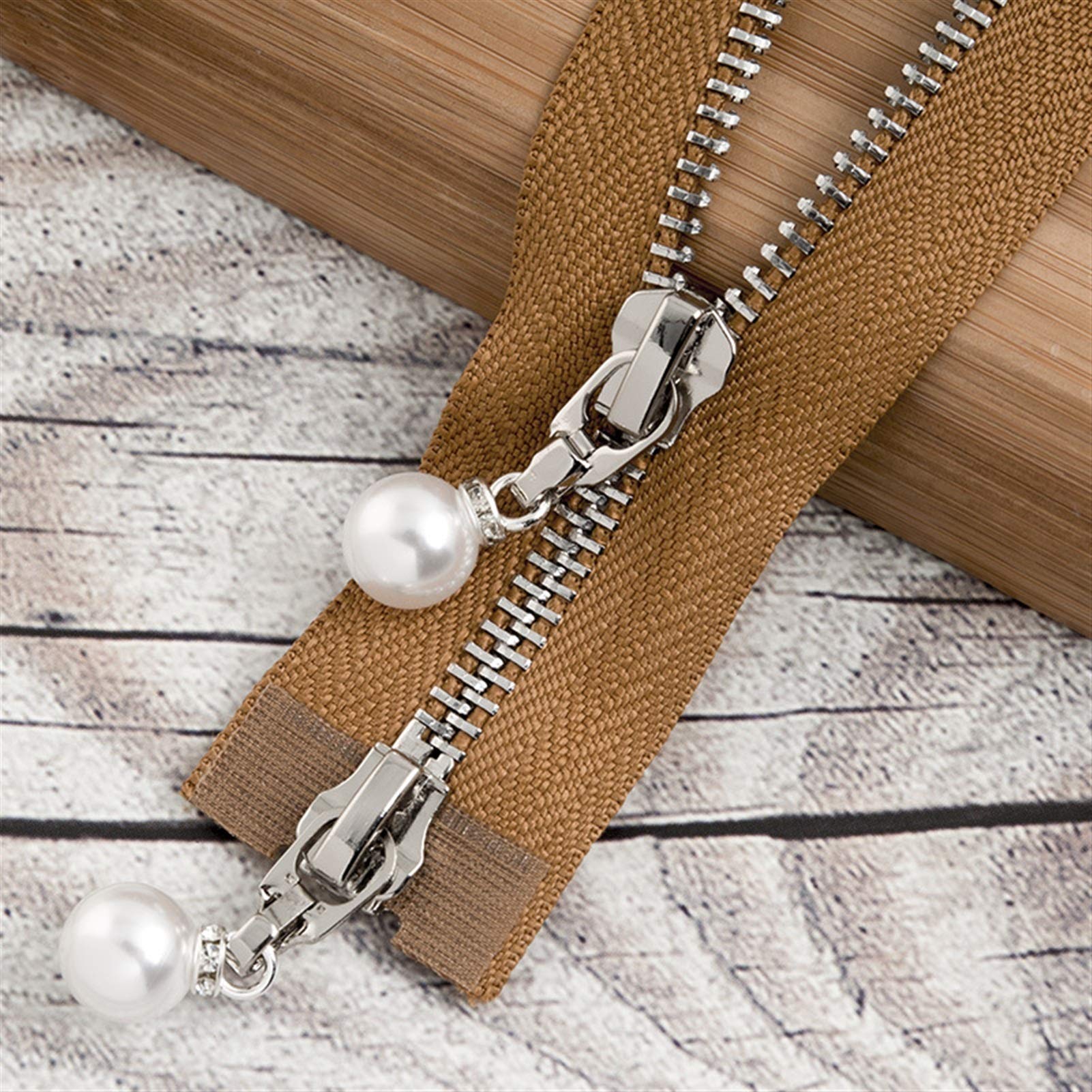 CFFQDQUANB Zipper for Bags, Zippers 1Pc 85cm 120cm 5# Pearl Metal Zipper,for Sewing Clothes Zips,(Camelsilver120cm)