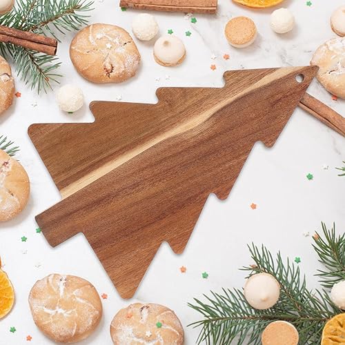 Miniatura 9 de Luxshiny Tabla de charcutería de árbol de Navidad, bandeja de aperitivos de madera, tabla de queso, tabla de cortar, plato de sushi, plato de madera