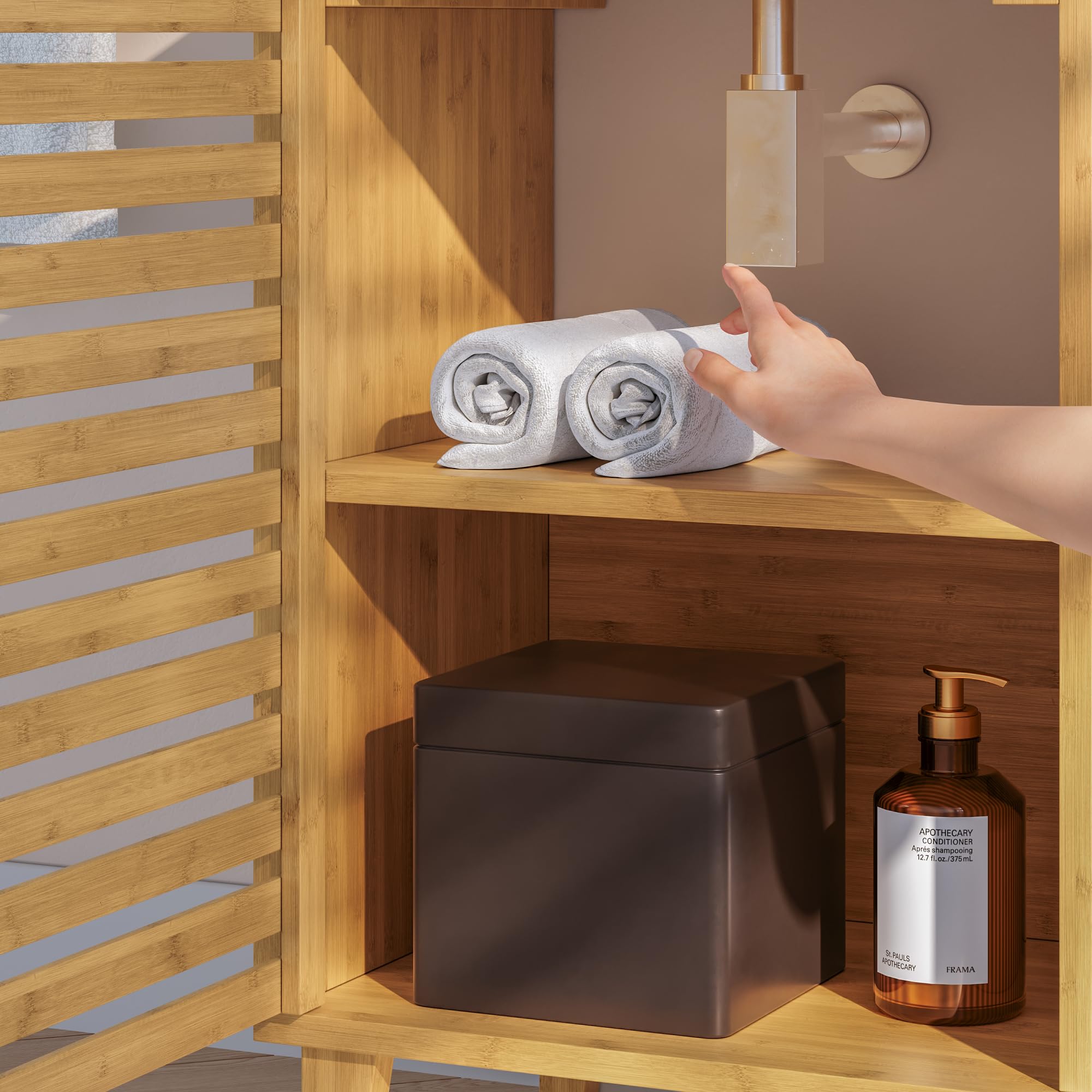 [en.casa] Mueble para Debajo del Lavabo Iveland con 2 Compartimentos Cerrados Mueble Auxiliar Baño con Puerta de Rejilla Ventilación Óptima Bambú 60 x 100 x 45 cm - Natural