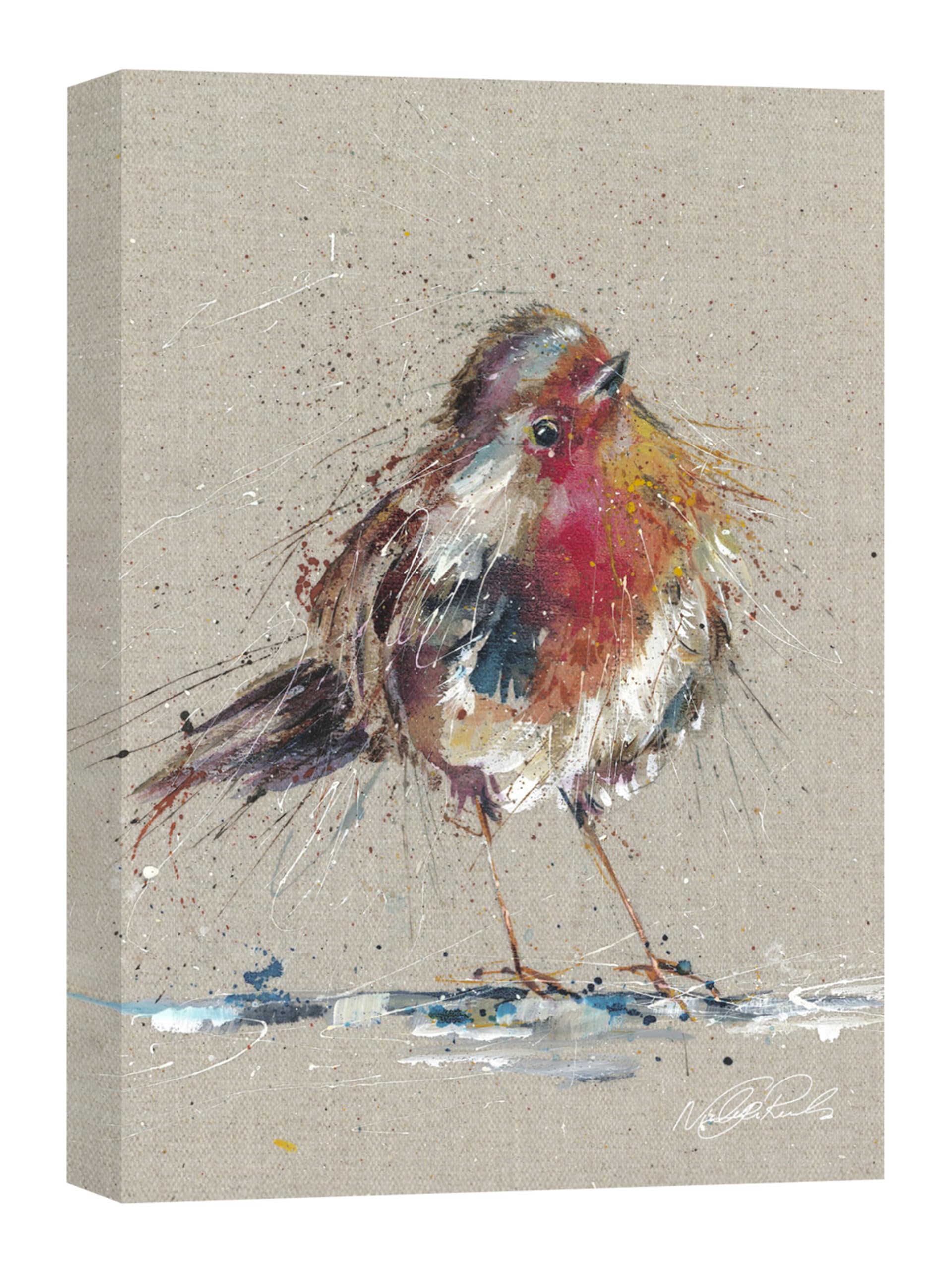 Artko Red Robin Canvas Print Wall Art - Artistic 'Thinking of You' by Nicola Jane Rowles - Charming Garden Bird Print - Ready to Hang Home Décor Painting - 30 x 40cm