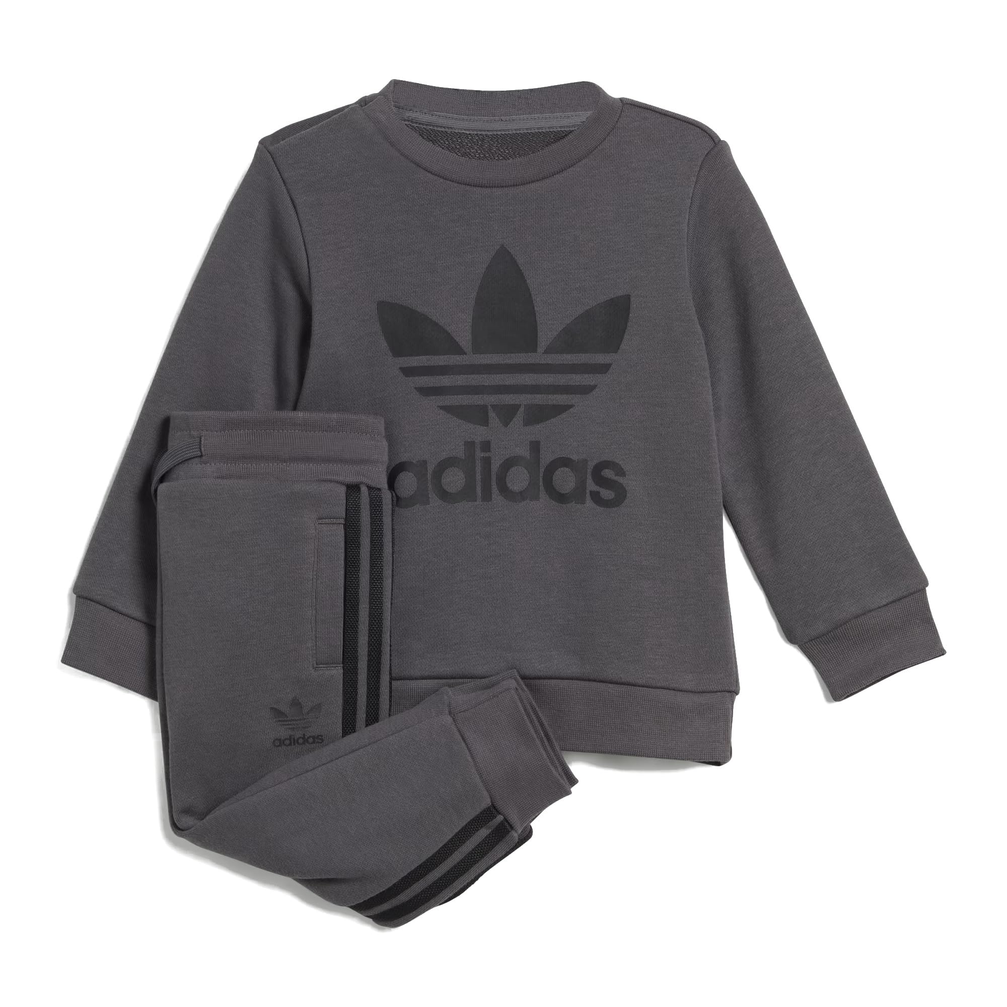 adidas Originals - Set felpa girocollo a maniche lunghe con trifoglio e pantaloni da jogging per neonati e bambini (grigio cinque)