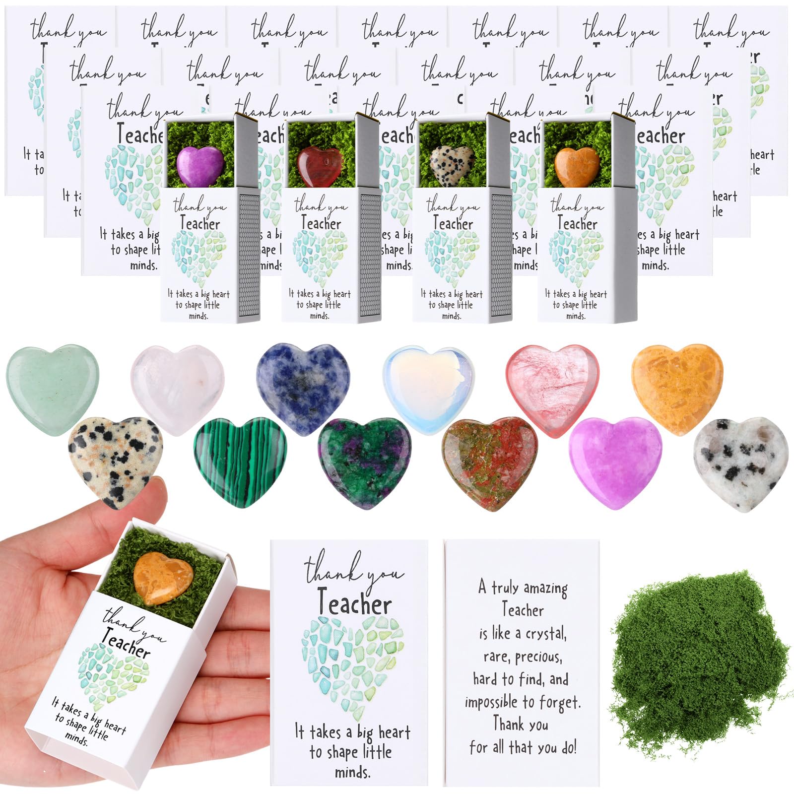Motipuns 12 juegos de regalos de agradecimiento para profesores, piedras de cristal de musgo verde, regalos de agradecimiento a granel para mujeres, hombres, regalos de agradecimiento para empleados,