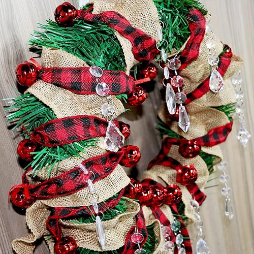 Miniatura 4 de Jishi Guirnalda de árbol de Navidad, 6 yardas, rústica, cascabel, búfalo, a cuadros, decoración de árbol de Navidad, decoración de casa de campo,