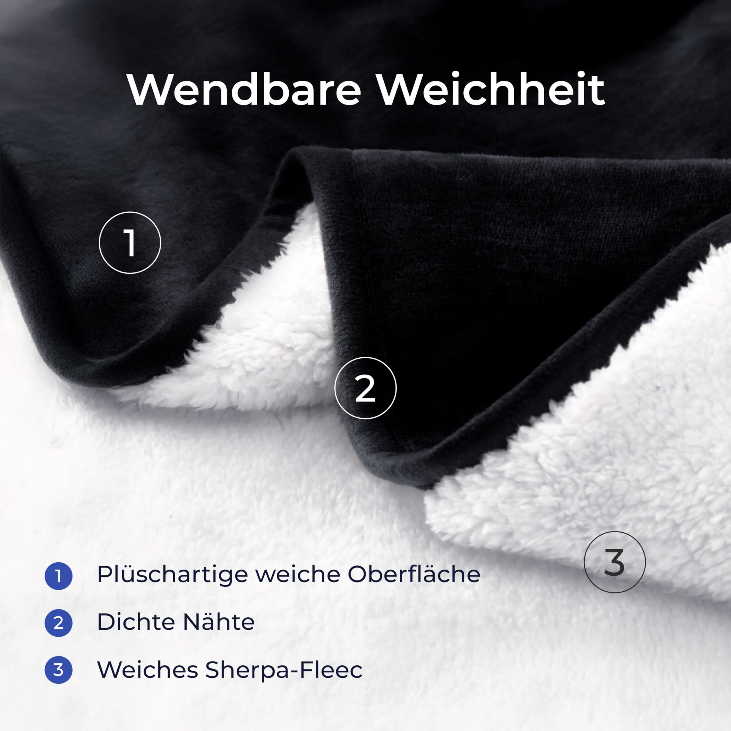 Dreamzie - wasserdichte Decke 152x203 cm - Hundedecke Sofa und Bett - Reversible Decke Wasserdicht aus Sherpa-Fleece - Waschbar - Schwarz