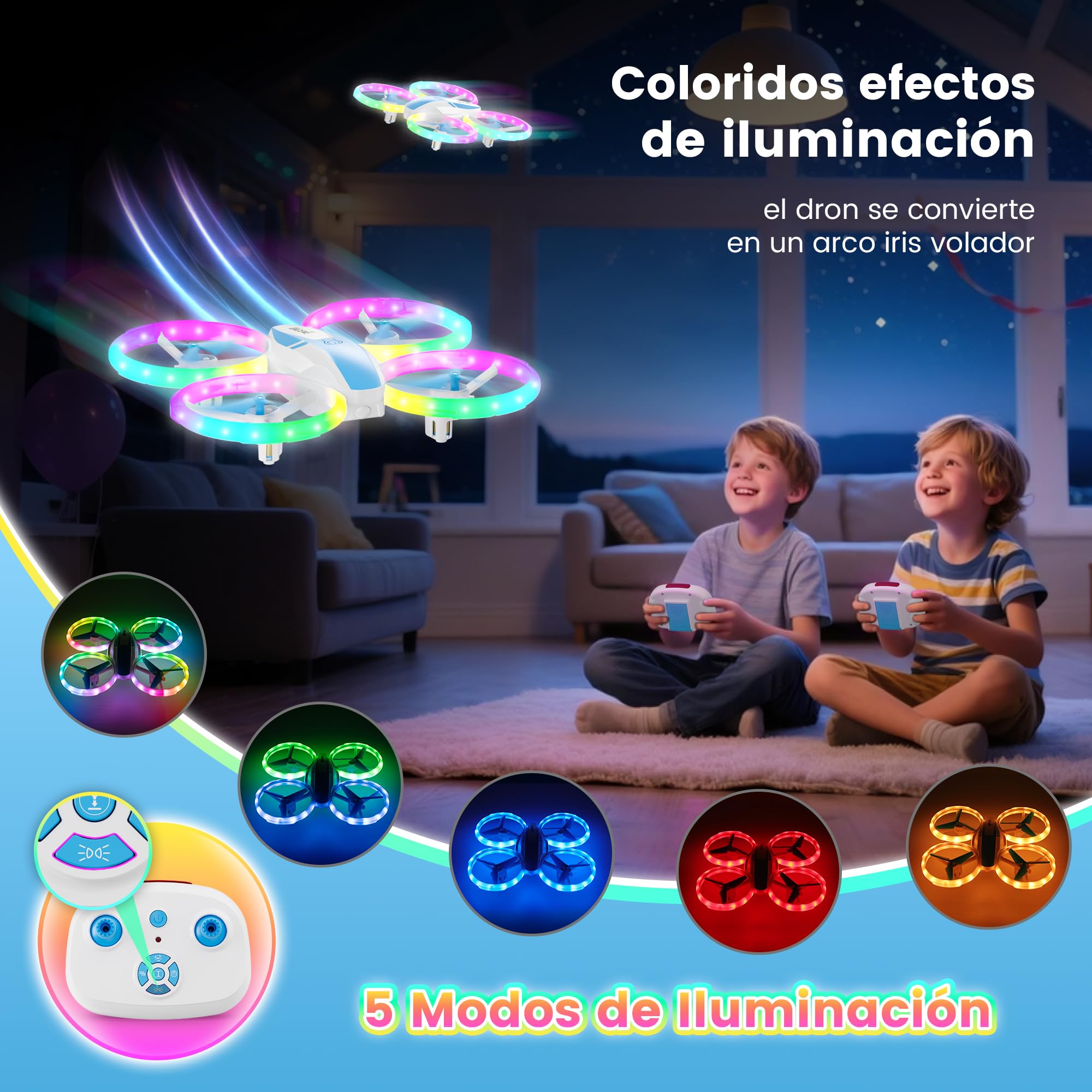 Dron para Niños con 5 Modes de Luces LED, Mini Drones Quadcopter RC para Principiantes, Retención de Altitud/360 Flip/3 Velocidades, Juguetes Regalos para Niños Niñas 8+ Años (Azul)