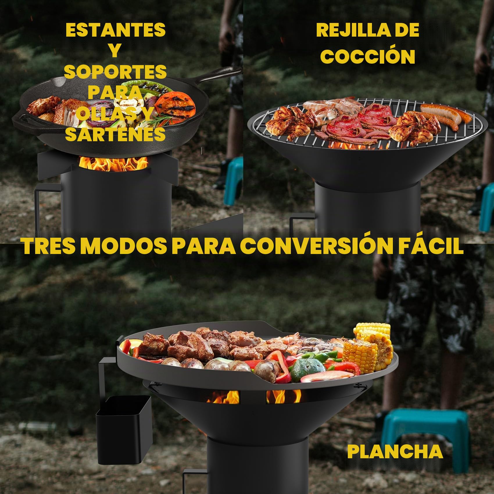 Onlyfire Estufa de Cohete de Camping Estufa Rocket Portátil, Estufa de Cañón con Placa Grill, Rejilla Grill y Rejilla para Ollas, 3 en 1 Multifunción Rocket Stove, Horno de Cohetes Exterior