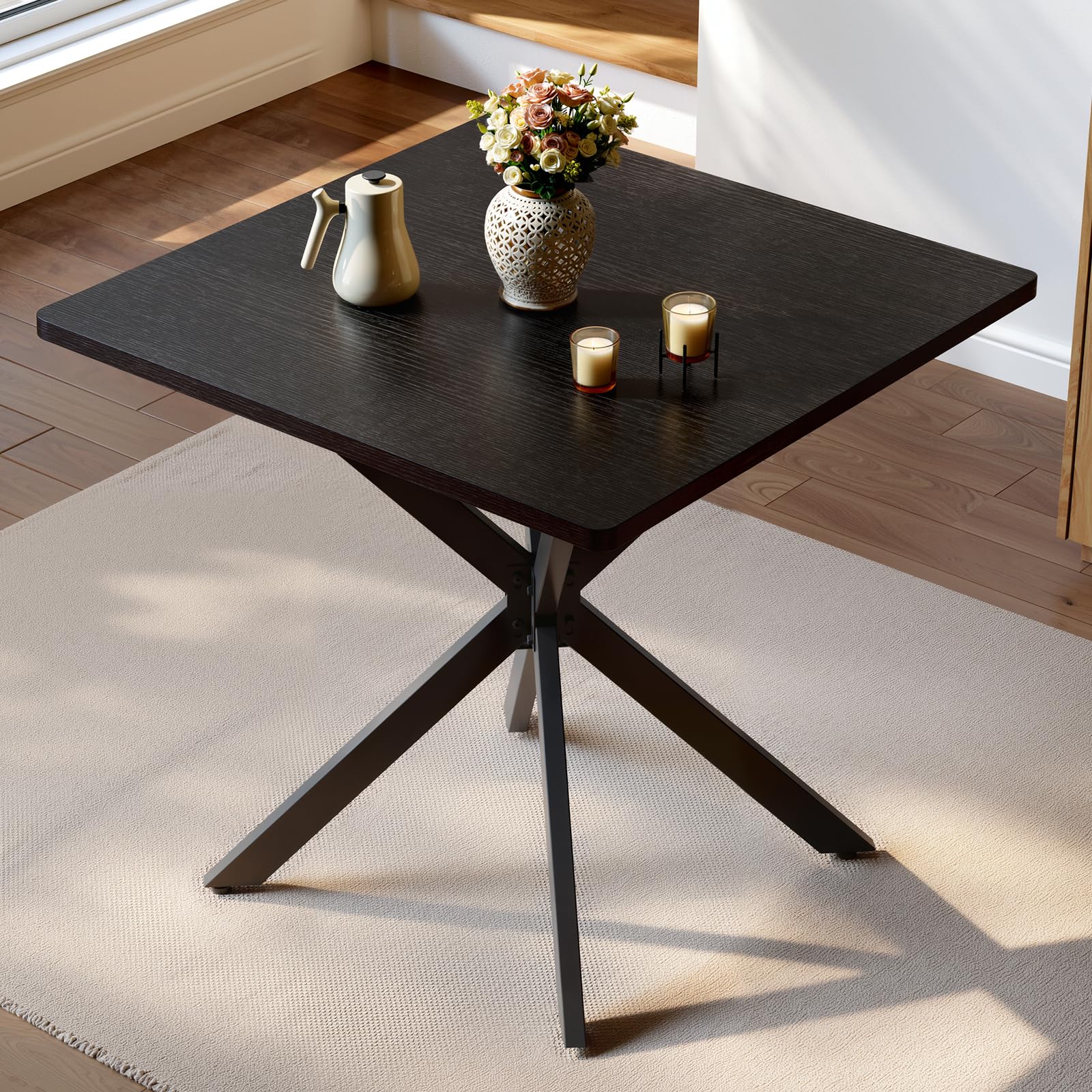 Unovivy 31.5" Small Square Dining Table for 2-4, Space Saving Kitchen Dinner Table, Industrial Compact Modern Dining Room Desk for Kitchen, Apartment,